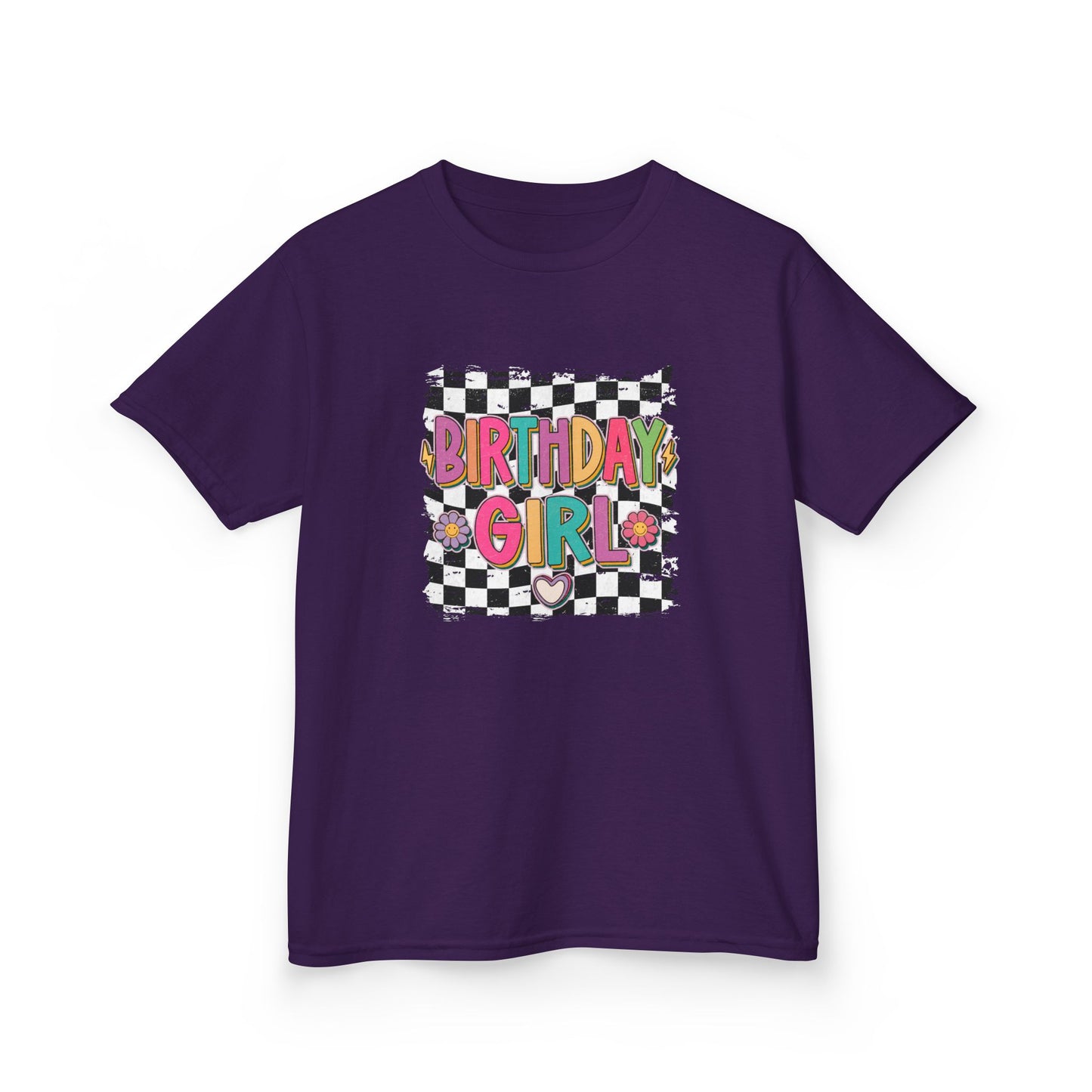 Birthday Girl Kids Heavy Cotton Tee - Fun Checkered Design for Celebrations