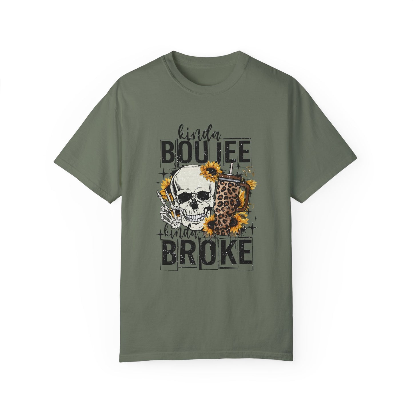Kinda Boujee Kinda Broke Black Unisex Garment-Dyed T-shirt - Trendy Casual Wear for Cool Vibes