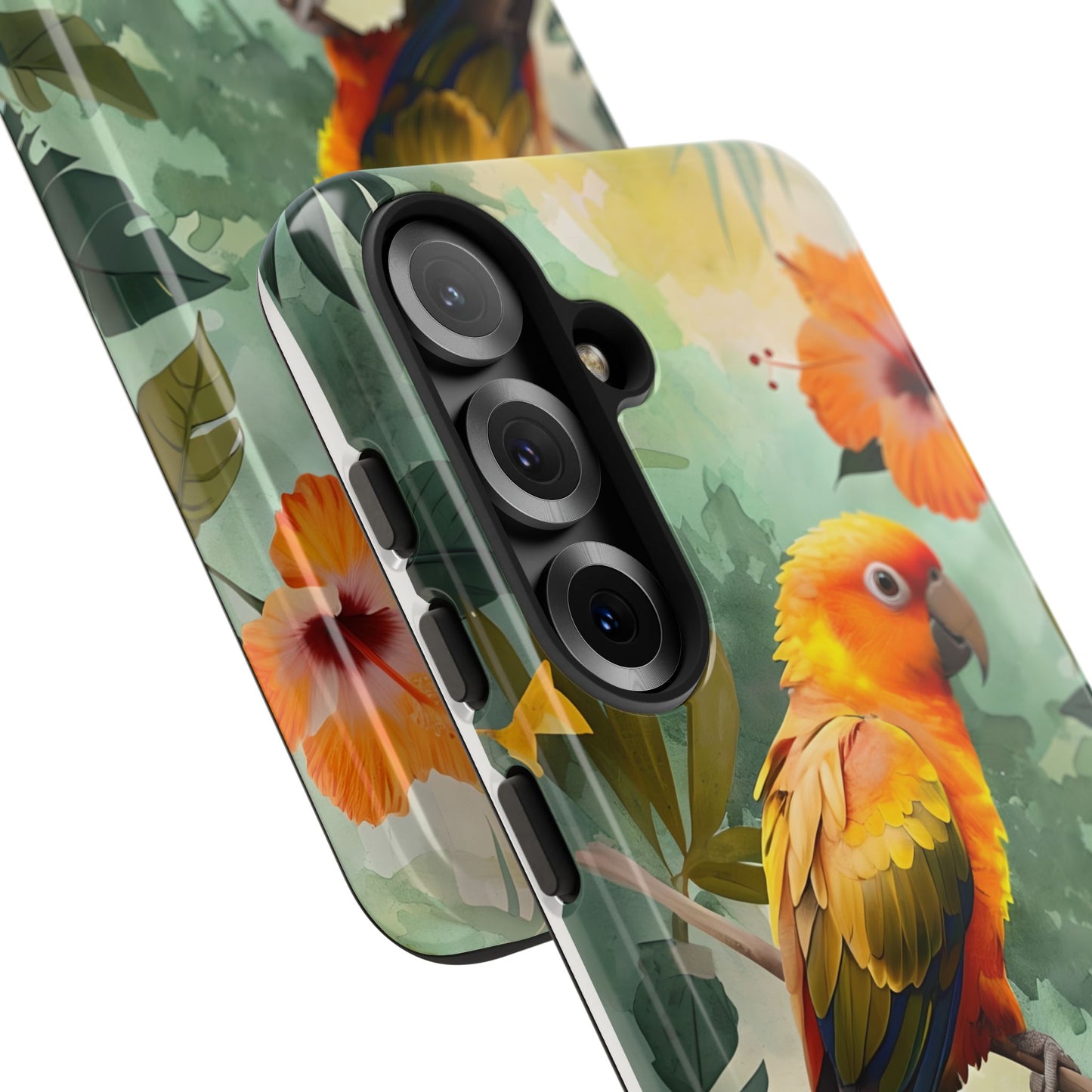 Tough Cases - Sun Conure Tropical Parrot Phone Case, Vibrant Floral Design, Durable Protection for Nature Lovers