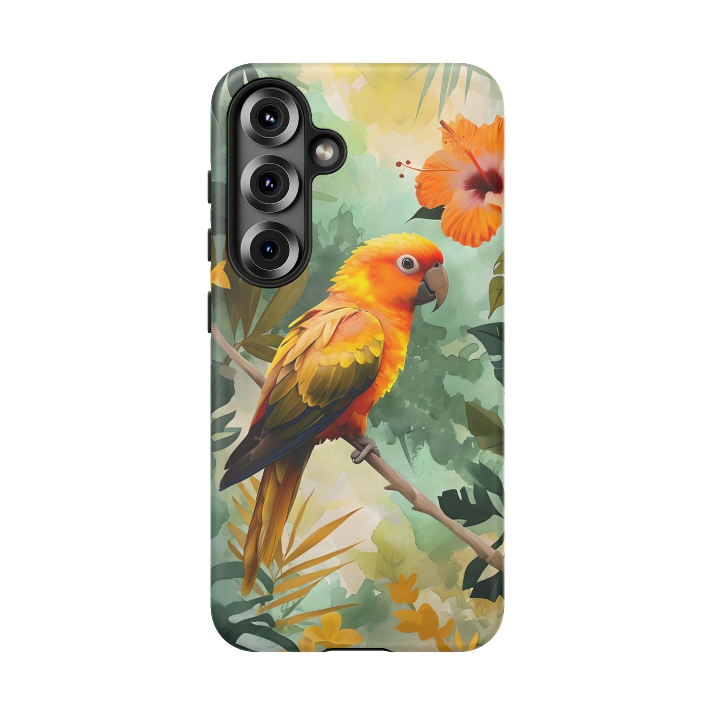 Tough Cases - Sun Conure Tropical Parrot Phone Case, Vibrant Floral Design, Durable Protection for Nature Lovers