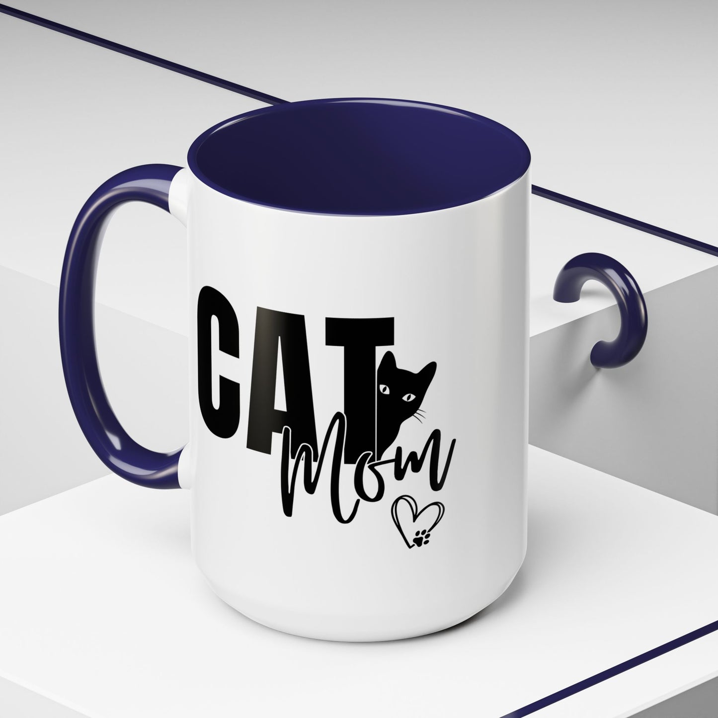 Cat Mom Accent 15oz Coffee Mug – Perfect Gift for Cat Lovers