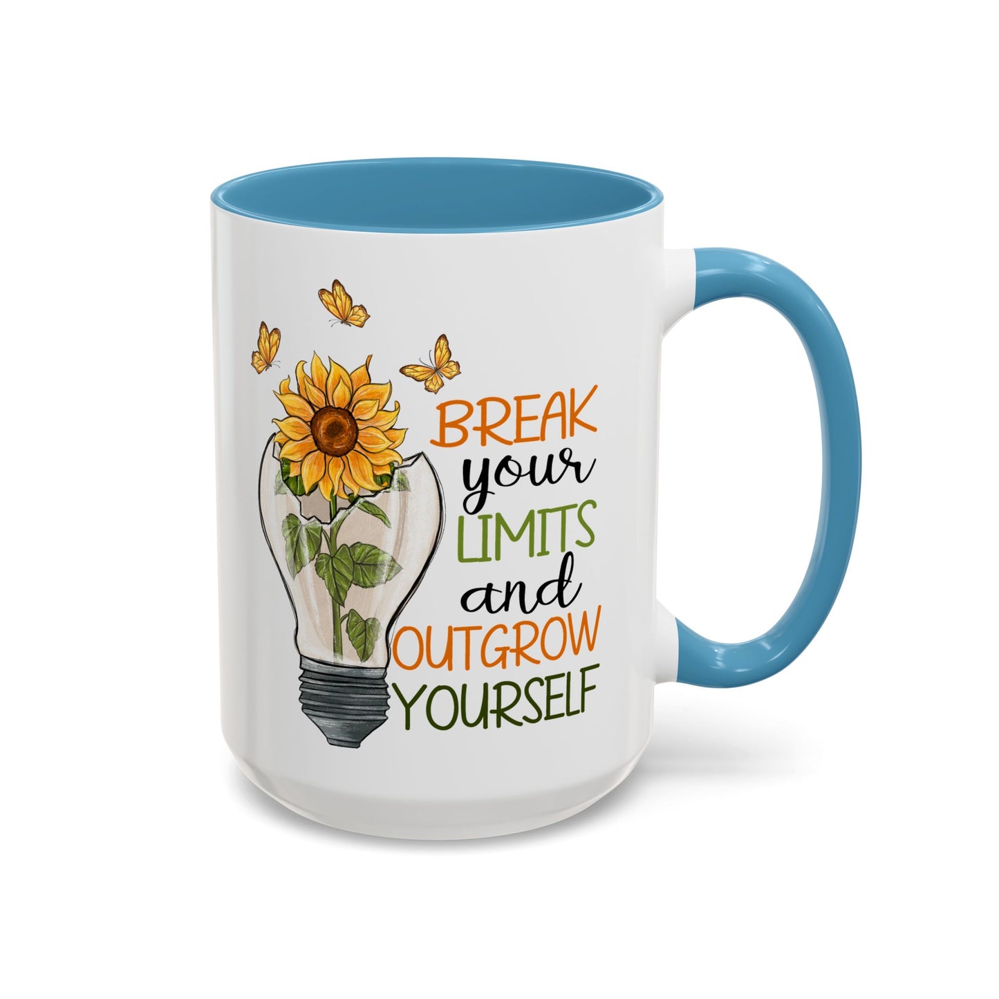 Inspirational Sunflower Coffee Mug - Break Your Limits & Outgrow Yourself - 15oz