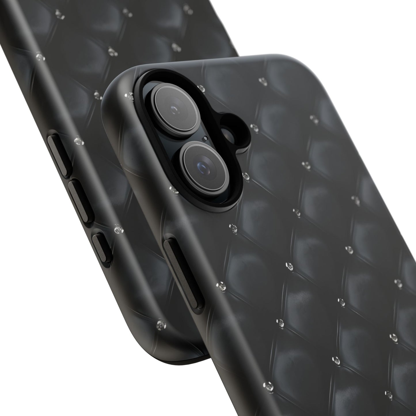 Stylish Tough Phone Case - Elegant Black Quilted Design