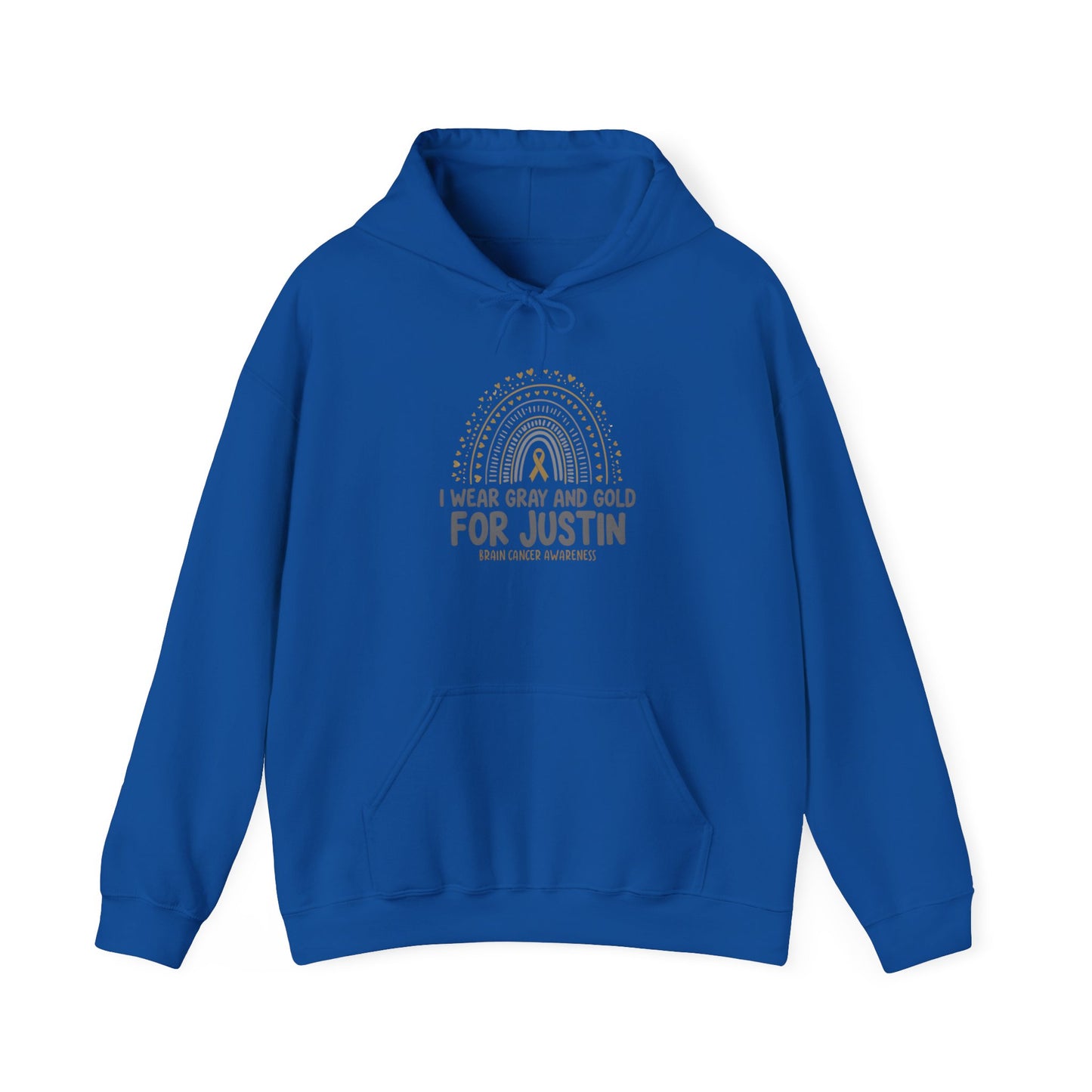 ADULT JUSTIN Hooded Sweatshirt - I Wear Gray and Gold for Justin | Brain Cancer Awareness
