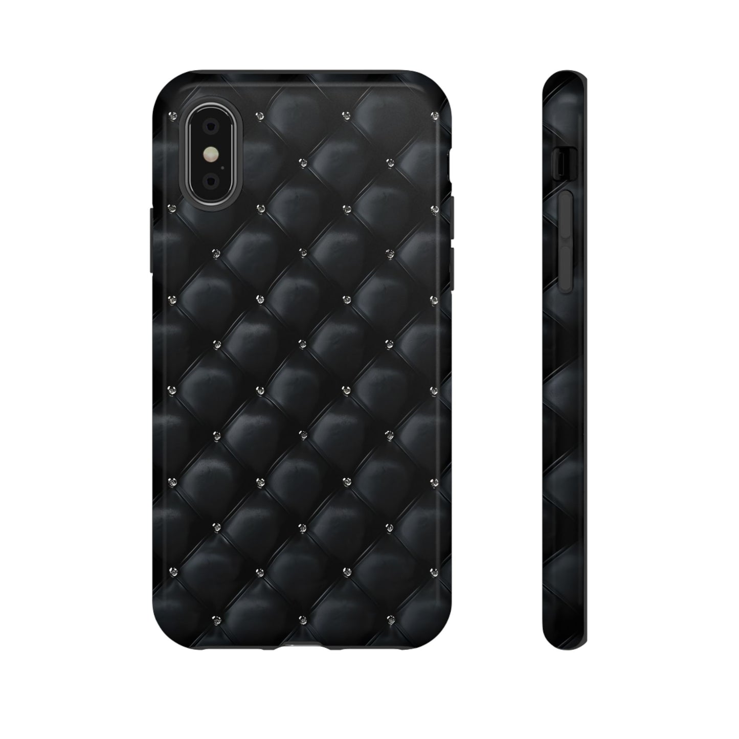 Stylish Tough Phone Case - Elegant Black Quilted Design
