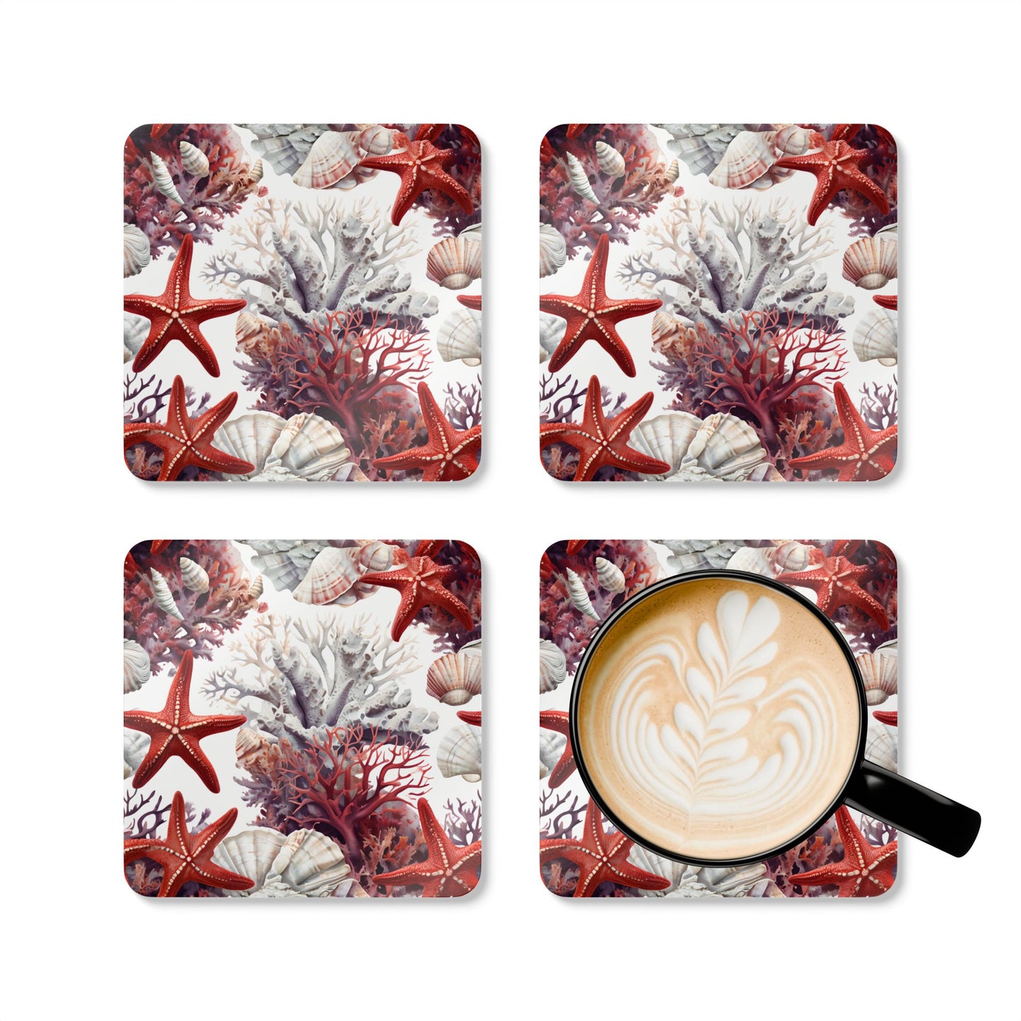 Marine Life Coaster Set - Coral and Starfish Design - Perfect for Beach Lovers