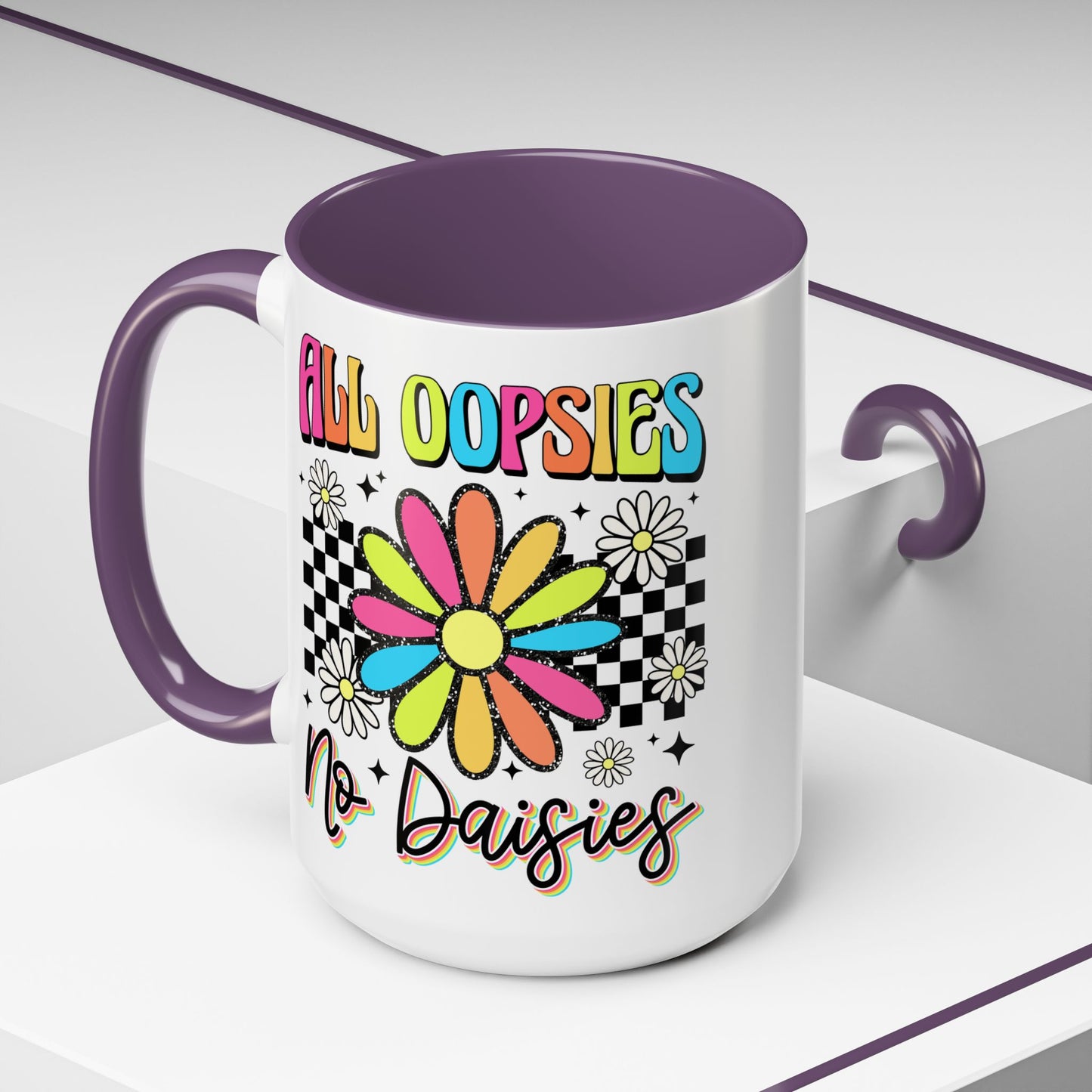 Colorful Flower Accent 15oz. Coffee Mug - 'All Oopsies, No Daisies'