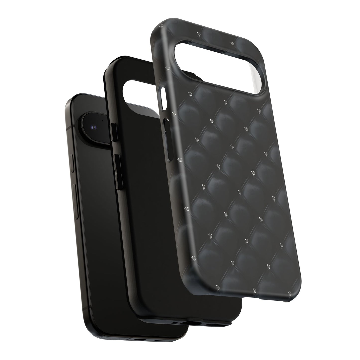 Stylish Tough Phone Case - Elegant Black Quilted Design