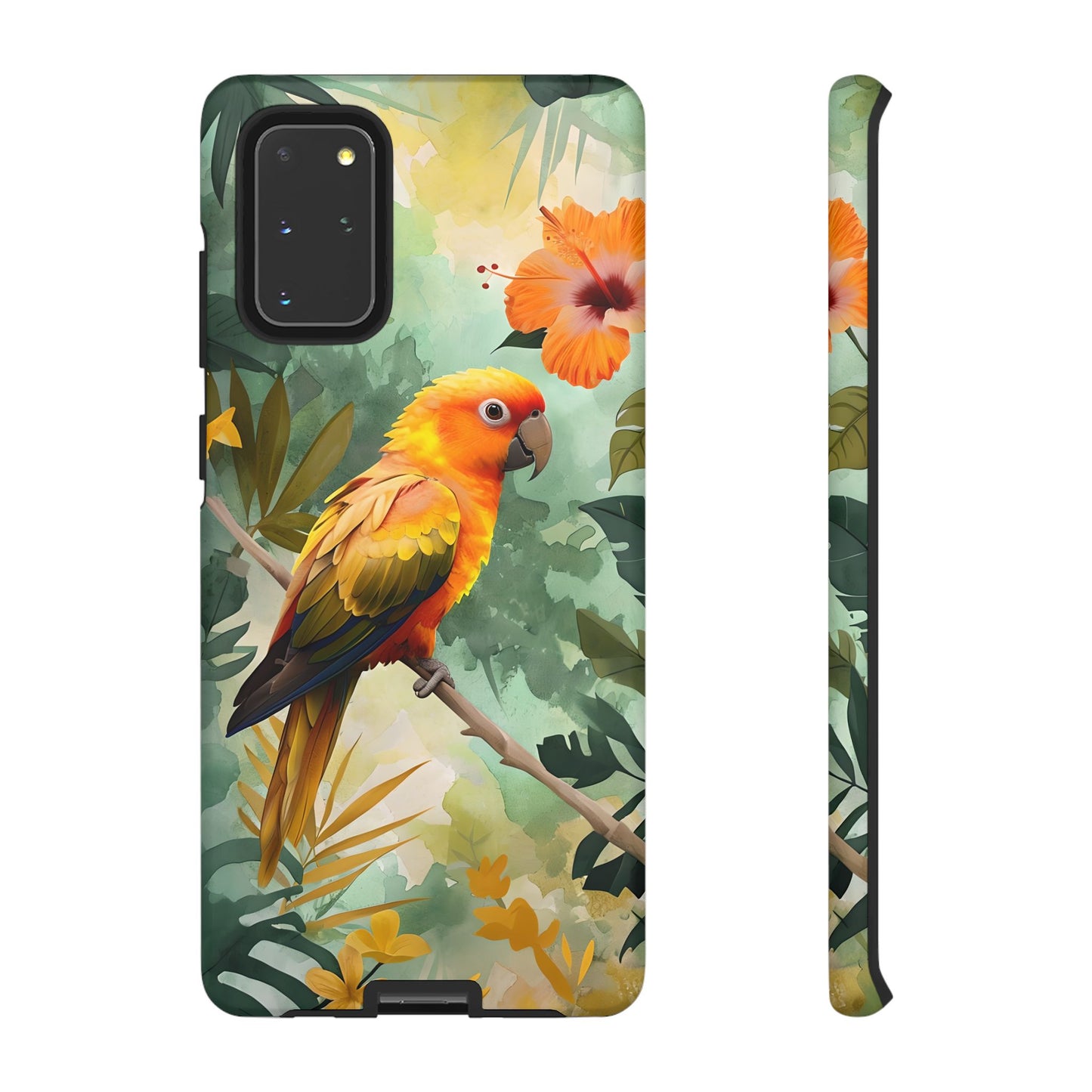 Tough Cases - Sun Conure Tropical Parrot Phone Case, Vibrant Floral Design, Durable Protection for Nature Lovers
