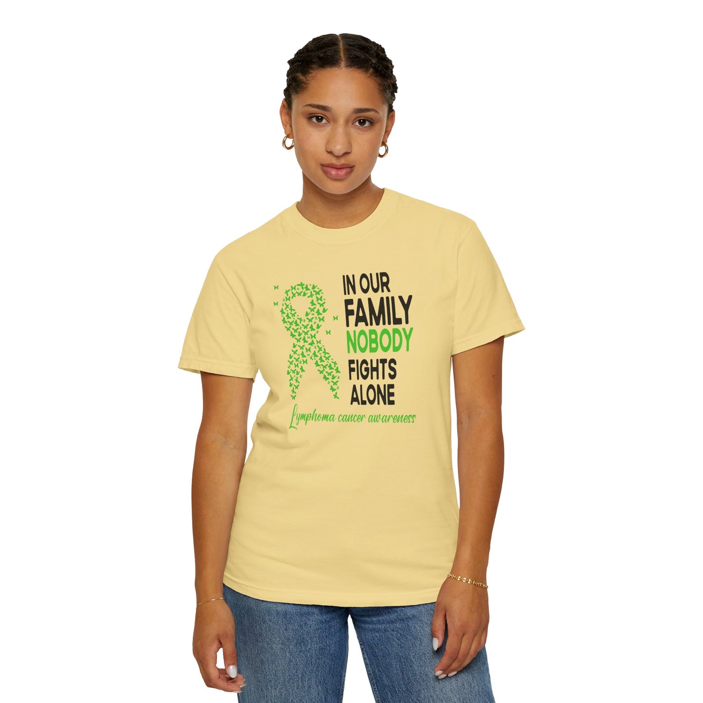 Lymphoma Awareness T-Shirt, Family Support Tee, Garment-Dyed Shirt, Cancer Awareness Apparel, Gift for Caregivers, 5K Event Shirt