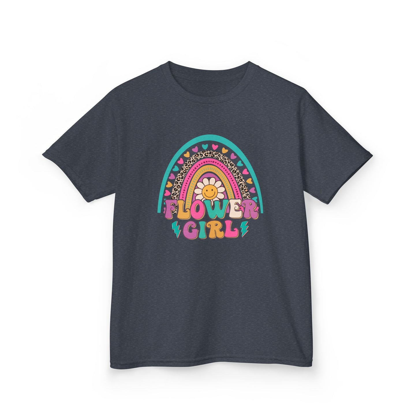 Flower Girl Kids Heavy Cotton Tee - Colorful Rainbow Design for Flower Girls