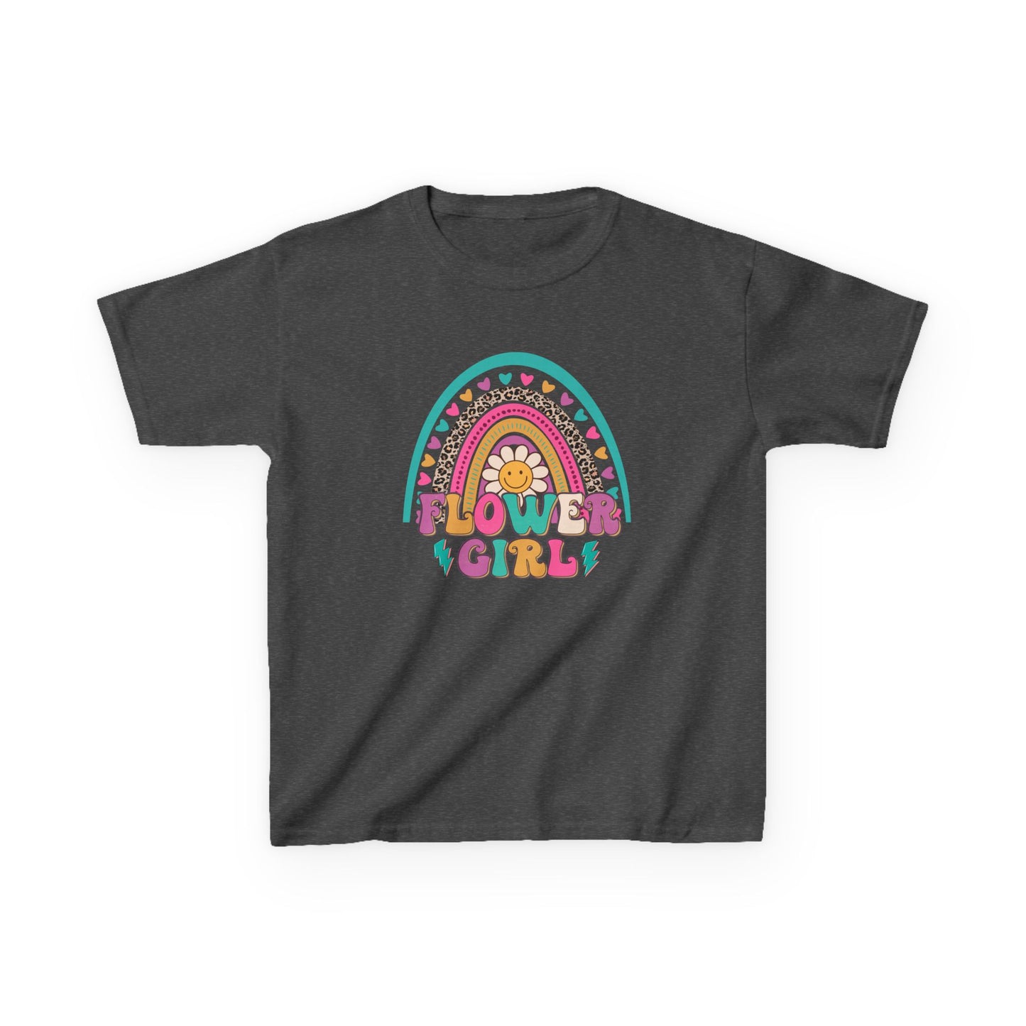 Flower Girl Kids Heavy Cotton Tee - Colorful Rainbow Design for Flower Girls