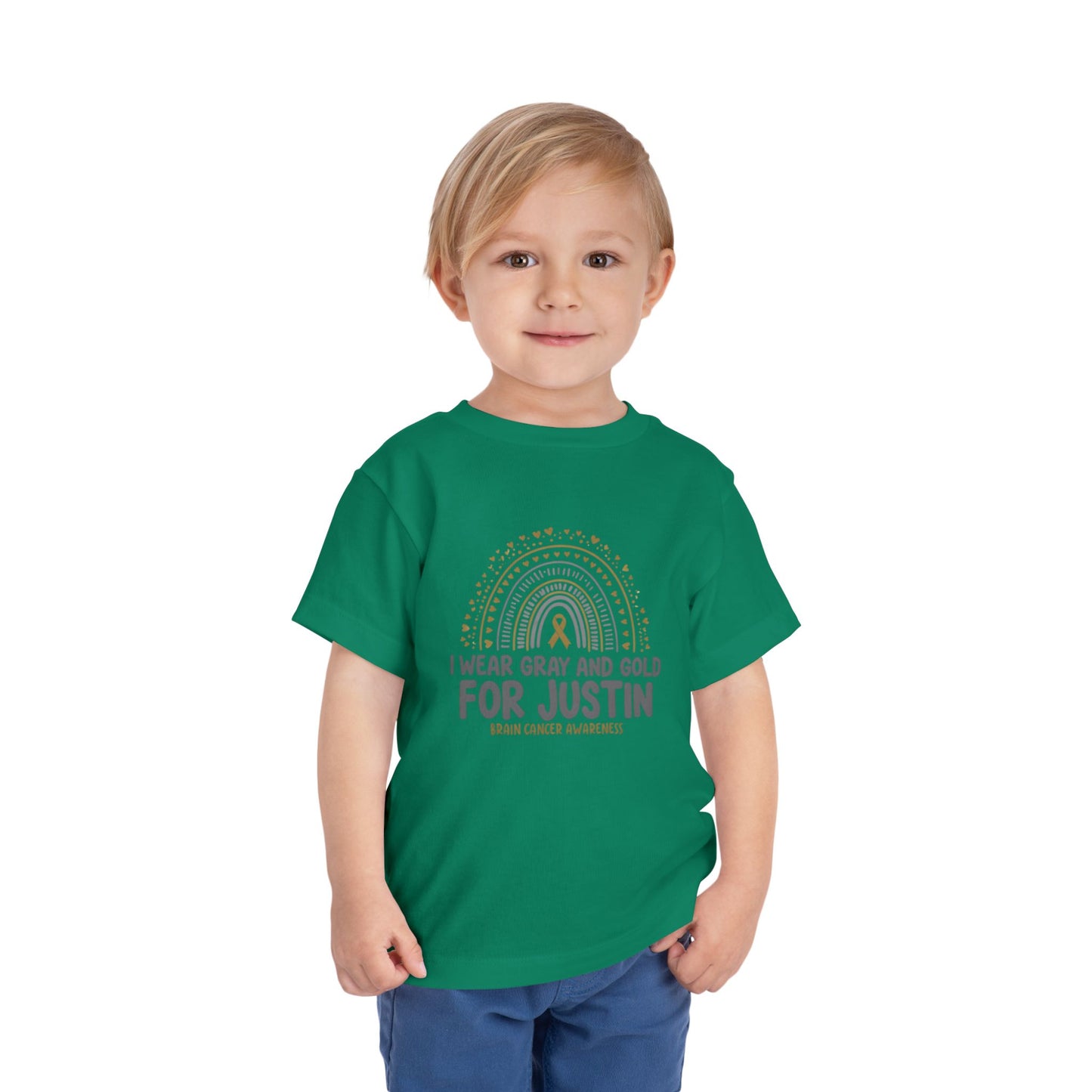 TODDLER JUSTIN Short Sleeve Tee - I Wear Gray and Gold for Justin - Brain Cancer Awareness