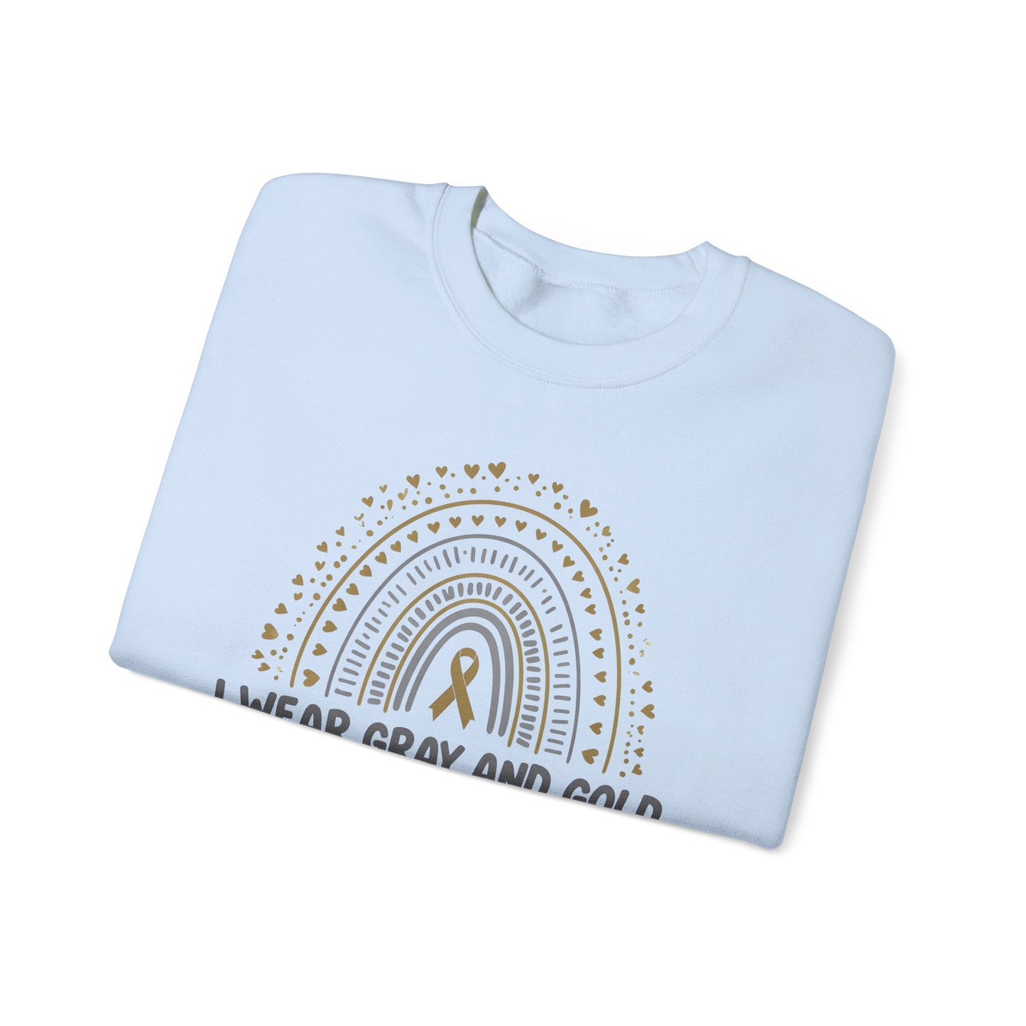 ADULT SWEATSHIRT JUSTIN Brain Cancer Awareness Crewneck Sweatshirt - I Wear Gray and Gold for Justin