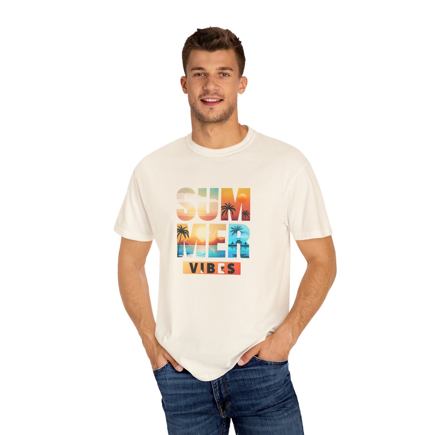 Summer Vibes Unisex Garment-Dyed T-shirt - Relaxed Beach Style Tee