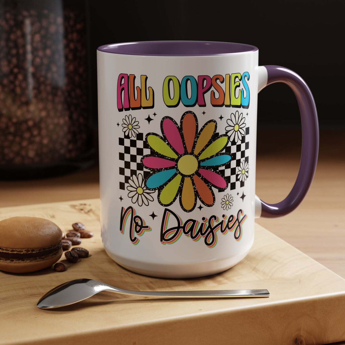 Colorful Flower Accent 15oz. Coffee Mug - 'All Oopsies, No Daisies'