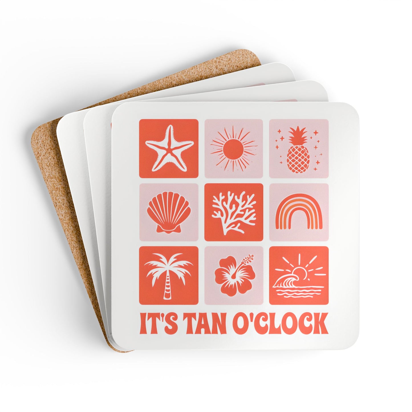 Tropical Cork Coaster Set - "It's Tan O'Clock"