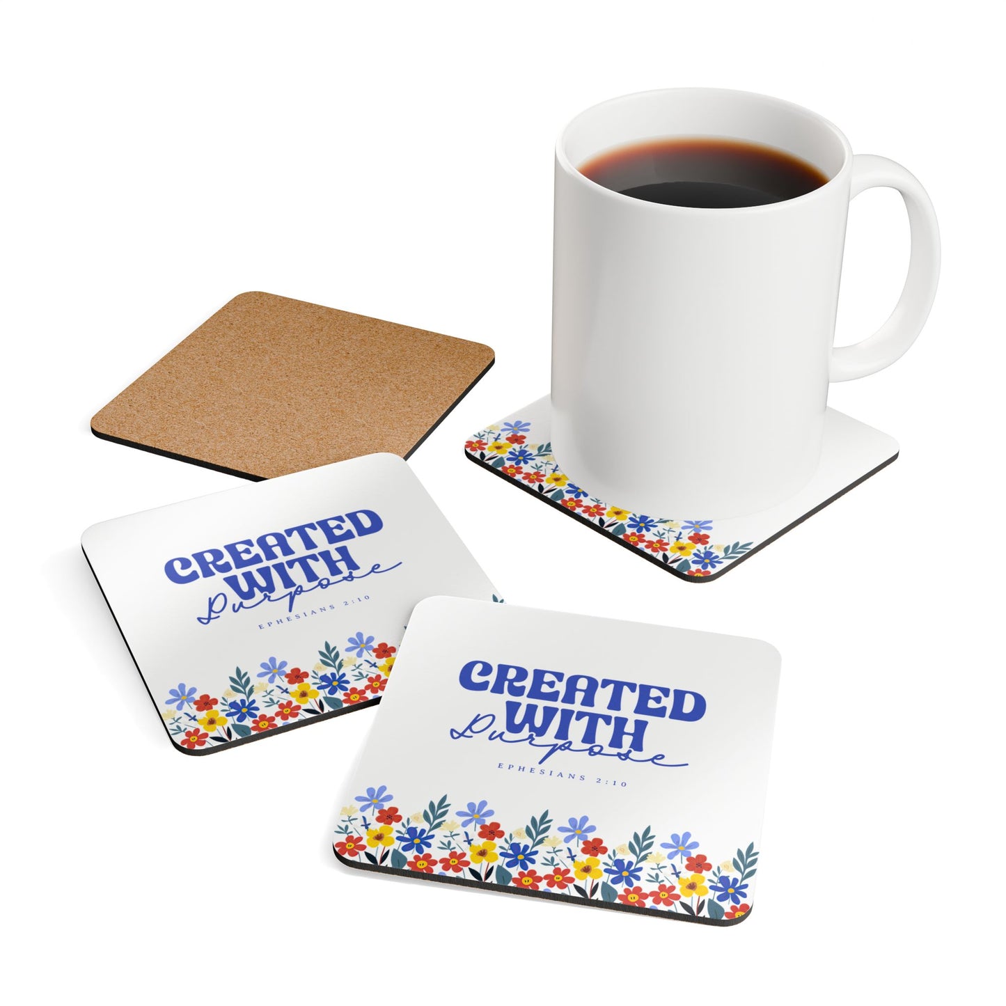 Floral Cork Coaster Set - "Created With Purpose" Home Decor