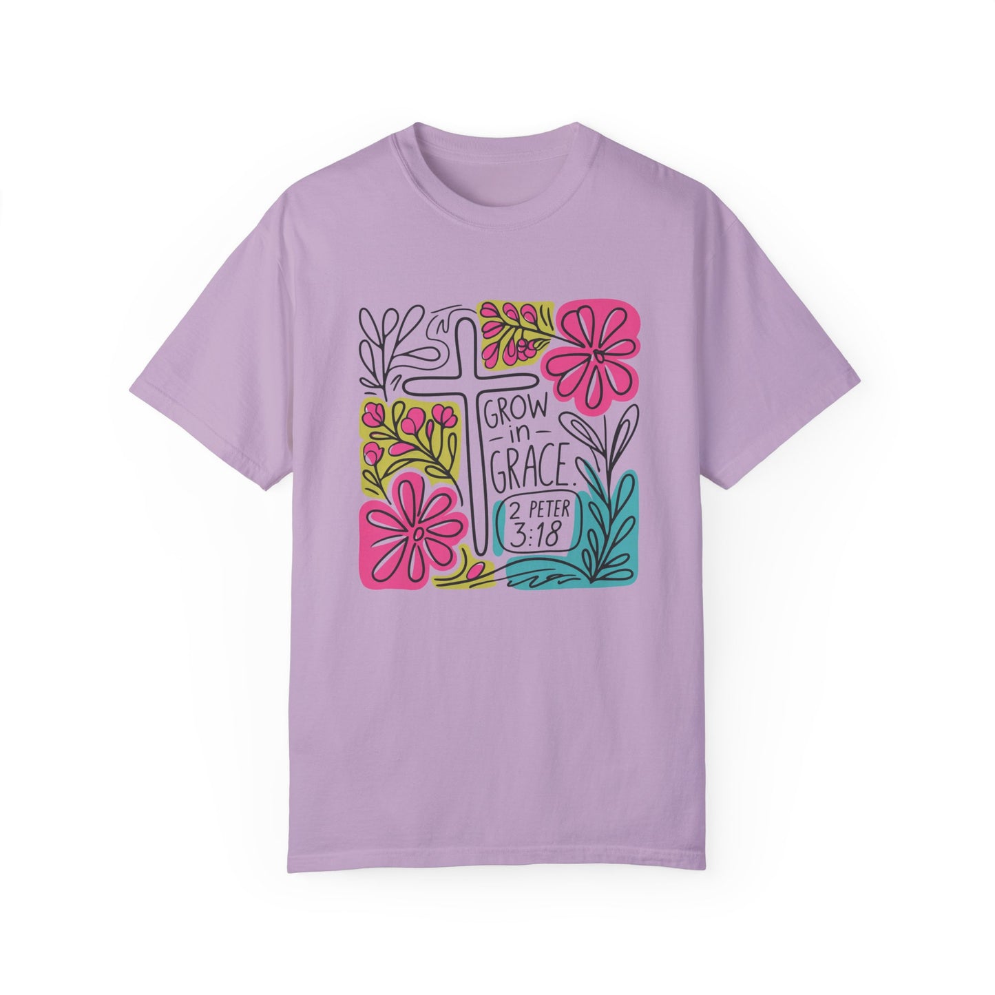 Unisex Garment-Dyed T-Shirt - "Grow in Grace" Floral Design