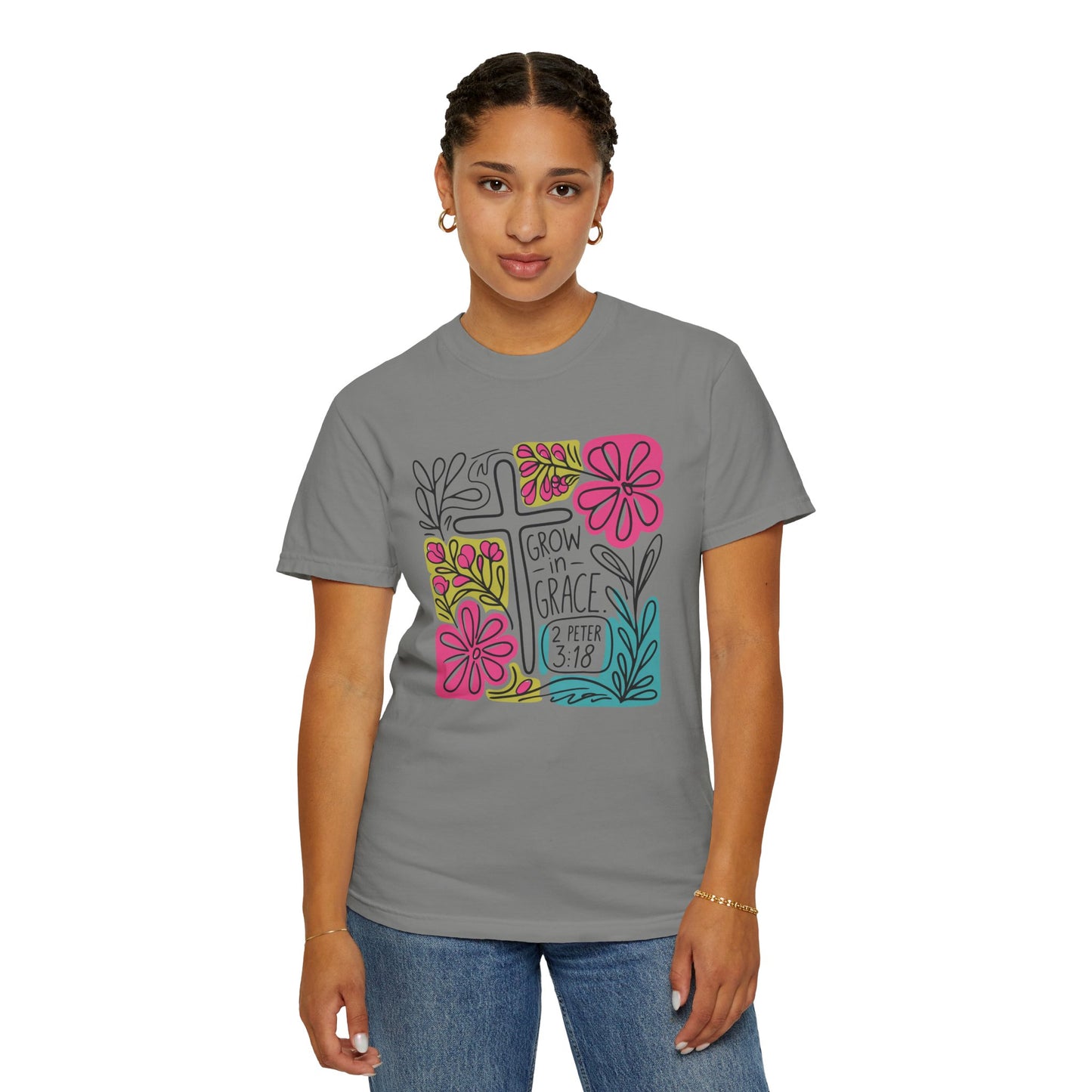 Unisex Garment-Dyed T-Shirt - "Grow in Grace" Floral Design