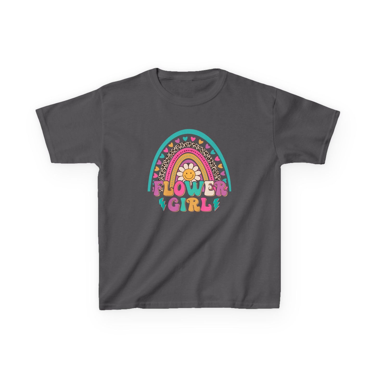 Flower Girl Kids Heavy Cotton Tee - Colorful Rainbow Design for Flower Girls