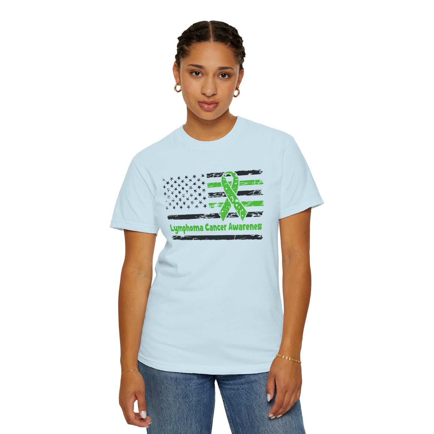 Lymphoma Awareness T-Shirt, Unisex Garment-Dyed Tee, Cancer Support Shirt, Green Ribbon Tee, Gift for Awareness Events