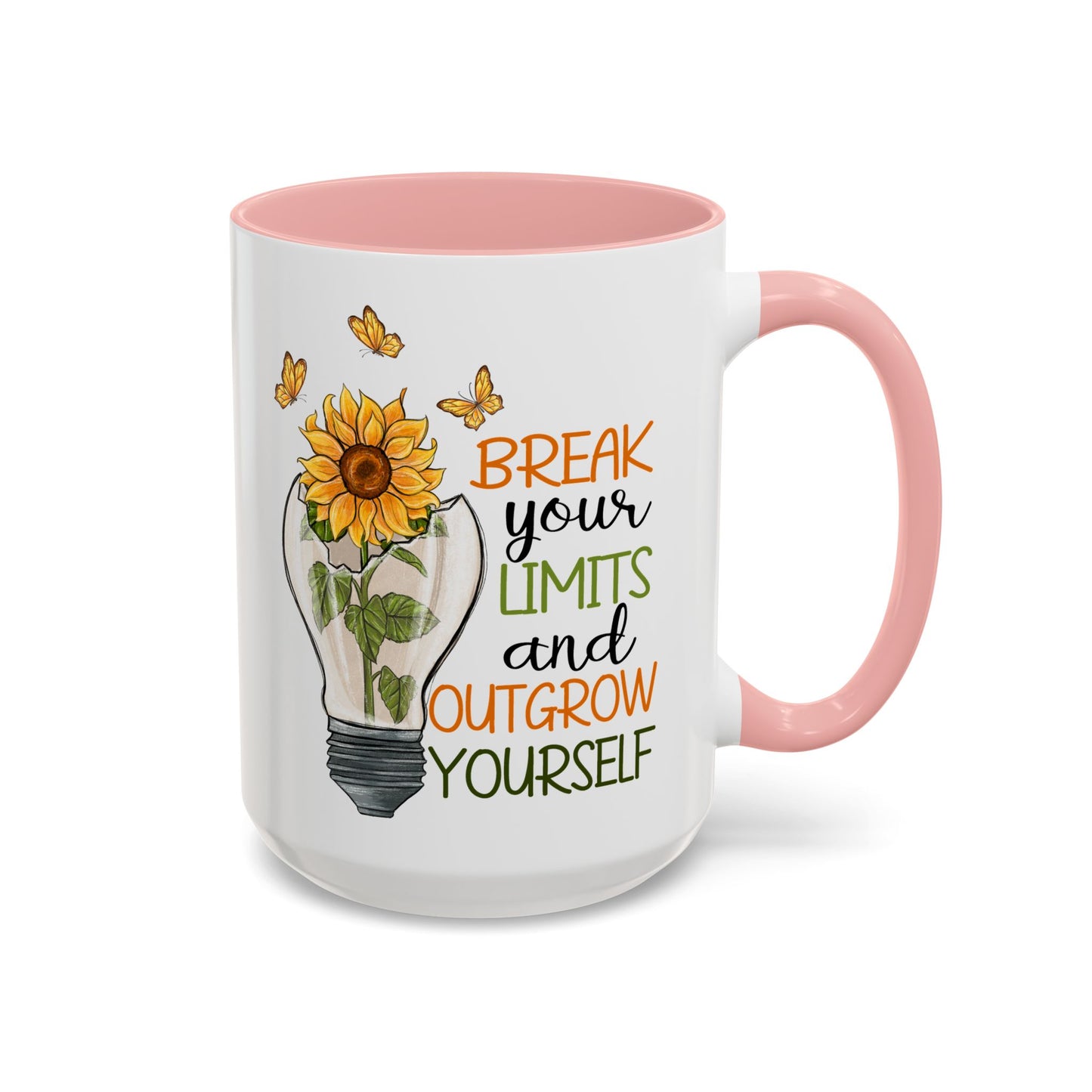 Inspirational Sunflower Coffee Mug - Break Your Limits & Outgrow Yourself - 15oz