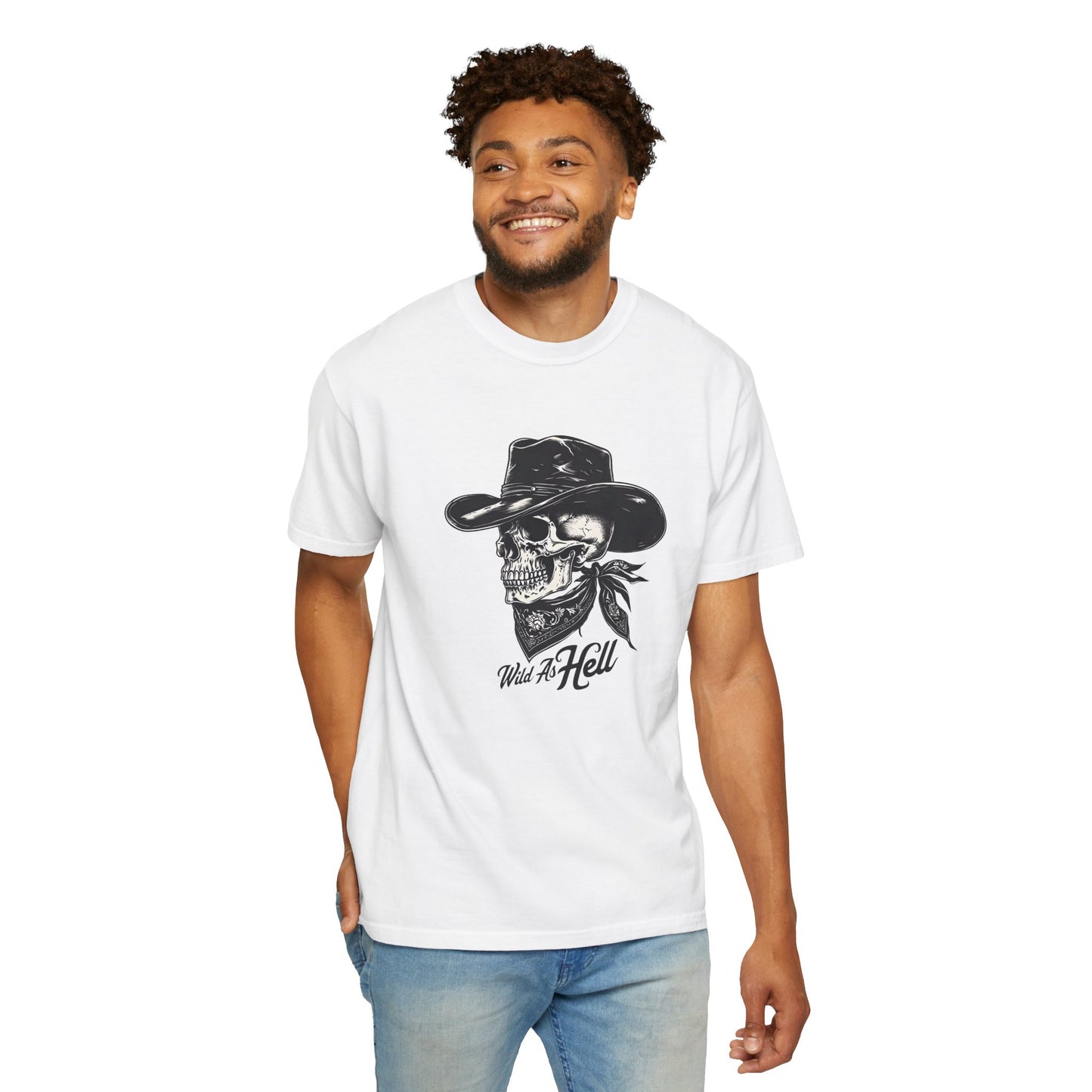 Skull Cowboy Graphic T-Shirt - Unisex Garment-Dyed Tee for Rebel Souls