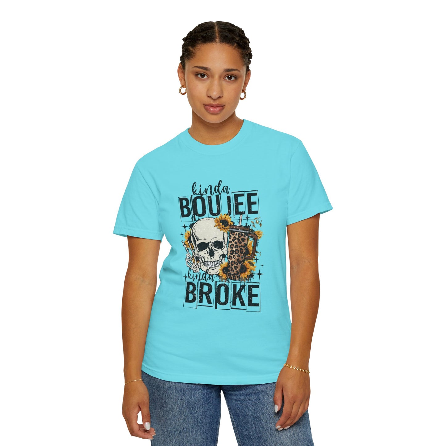 Kinda Boujee Kinda Broke Black Unisex Garment-Dyed T-shirt - Trendy Casual Wear for Cool Vibes