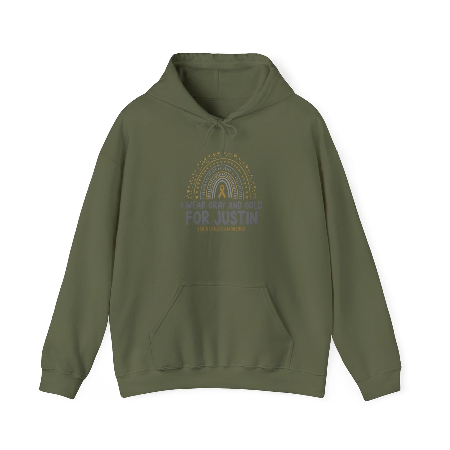 ADULT JUSTIN Hooded Sweatshirt - I Wear Gray and Gold for Justin | Brain Cancer Awareness