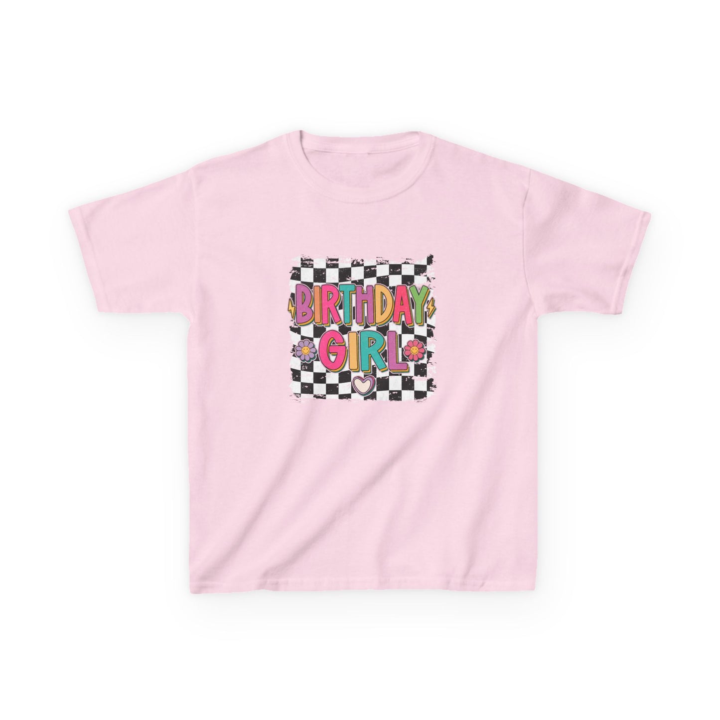 Birthday Girl Kids Heavy Cotton Tee - Fun Checkered Design for Celebrations