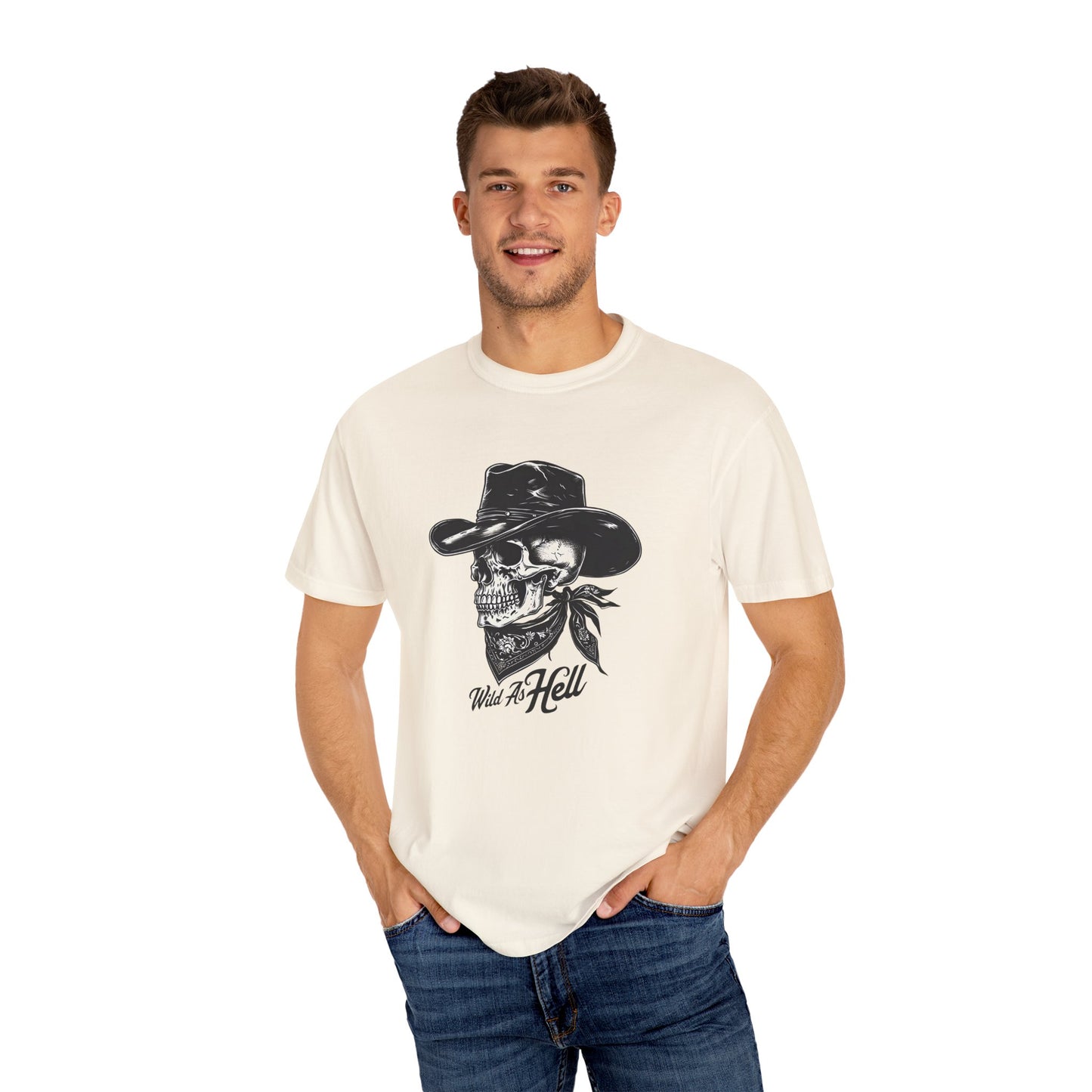 Skull Cowboy Graphic T-Shirt - Unisex Garment-Dyed Tee for Rebel Souls