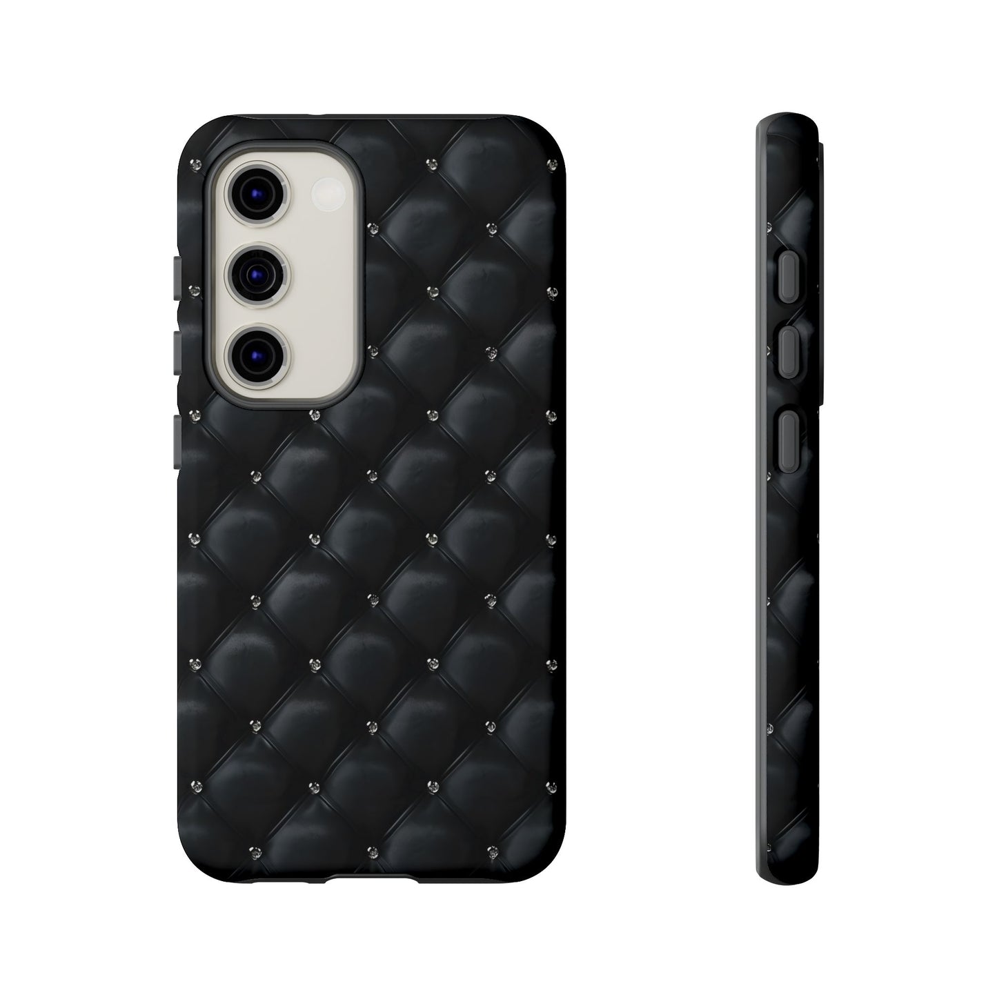 Stylish Tough Phone Case - Elegant Black Quilted Design
