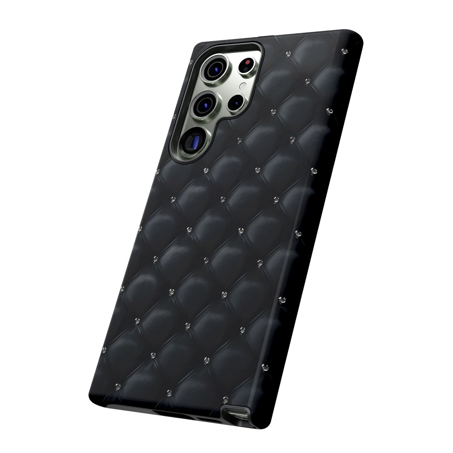 Stylish Tough Phone Case - Elegant Black Quilted Design
