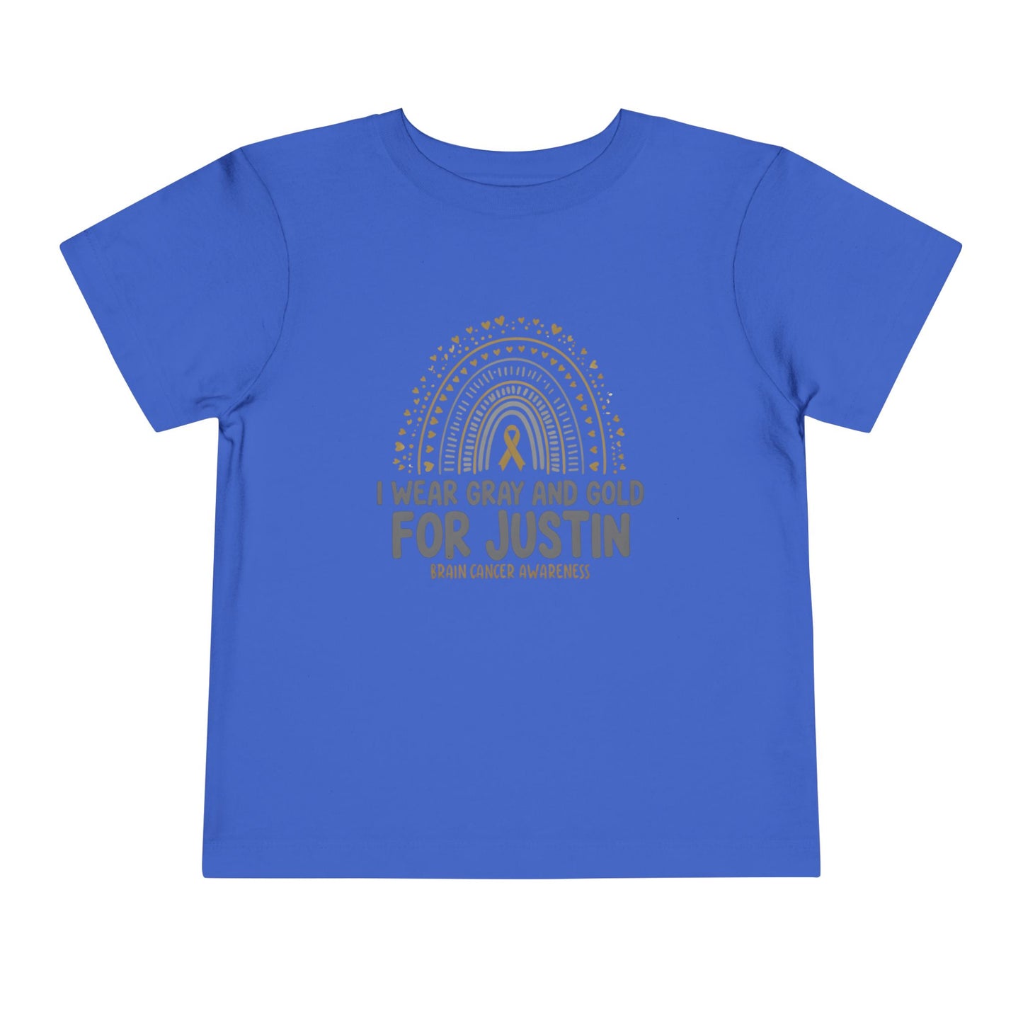 TODDLER JUSTIN Short Sleeve Tee - I Wear Gray and Gold for Justin - Brain Cancer Awareness