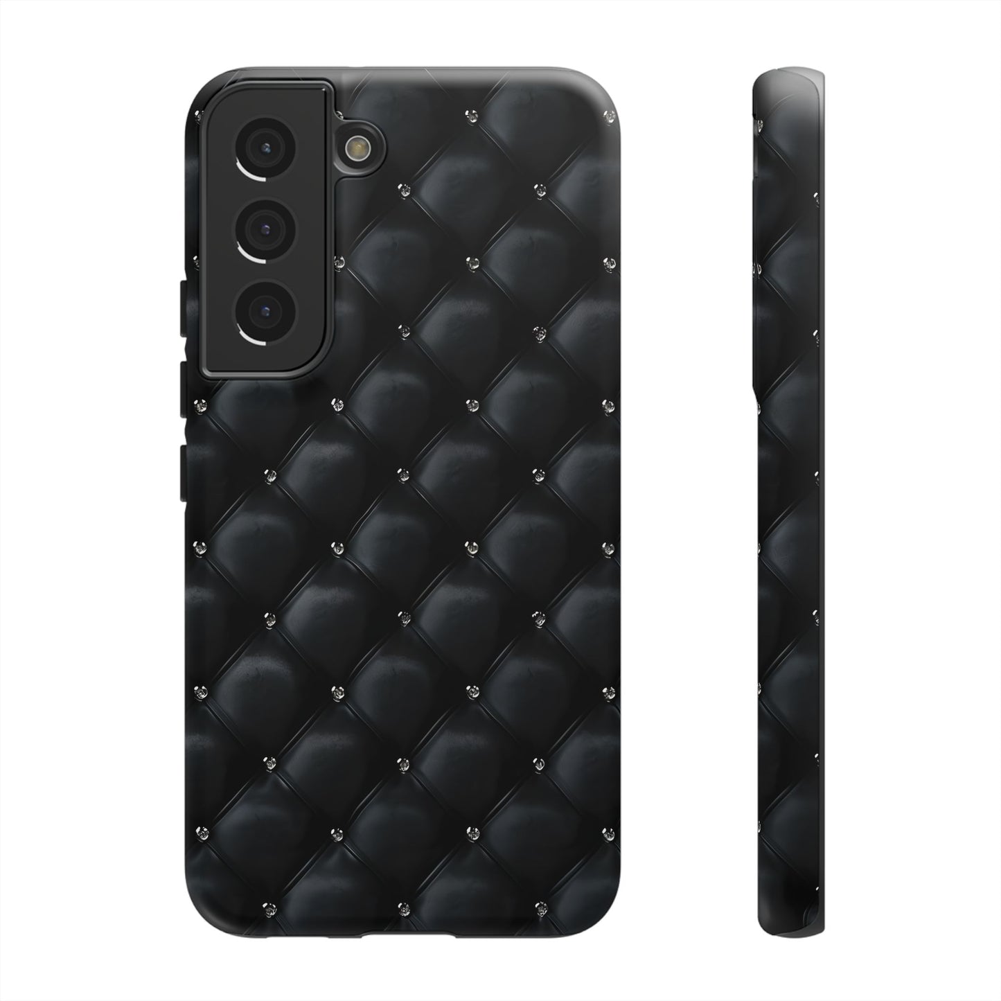 Stylish Tough Phone Case - Elegant Black Quilted Design