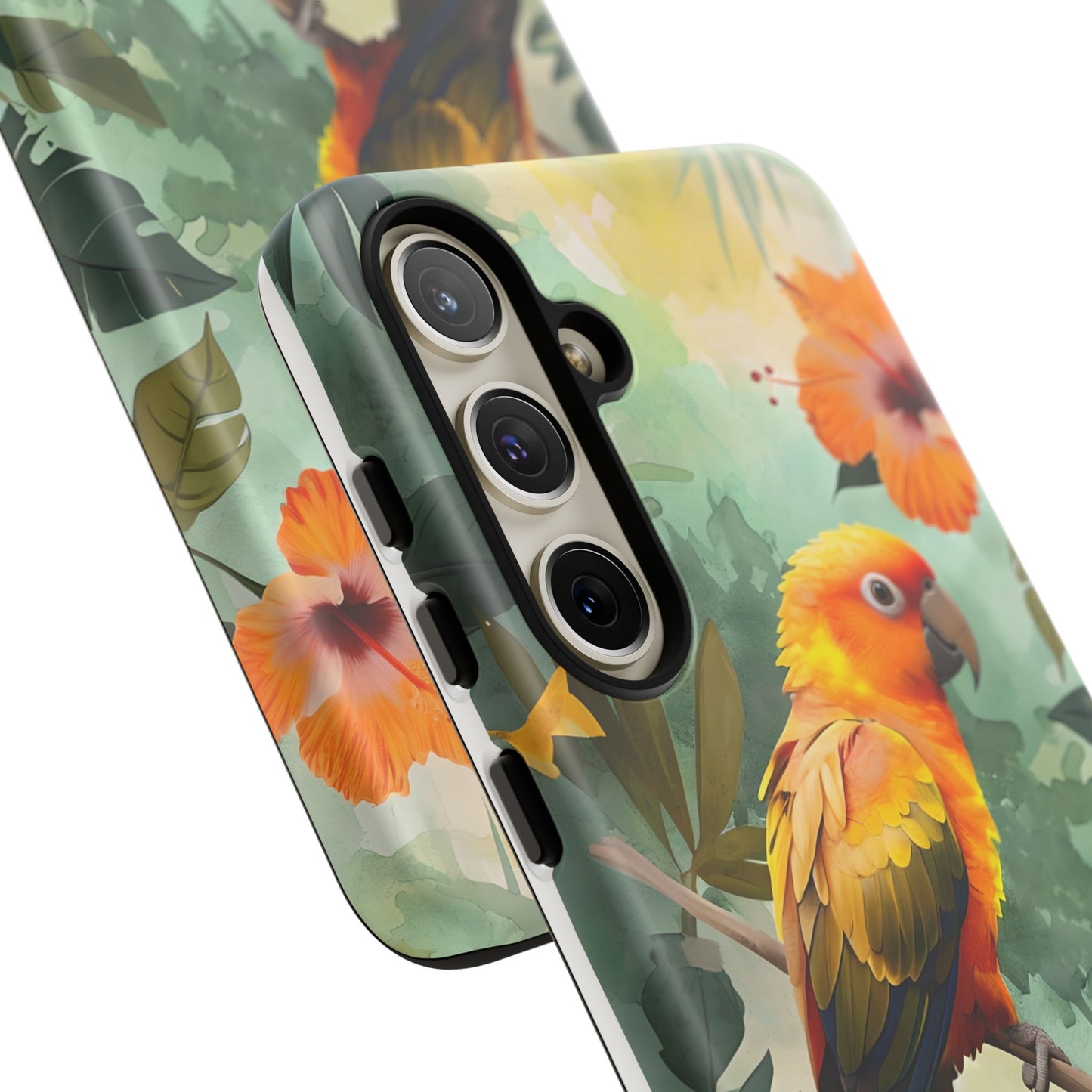 Tough Cases - Sun Conure Tropical Parrot Phone Case, Vibrant Floral Design, Durable Protection for Nature Lovers