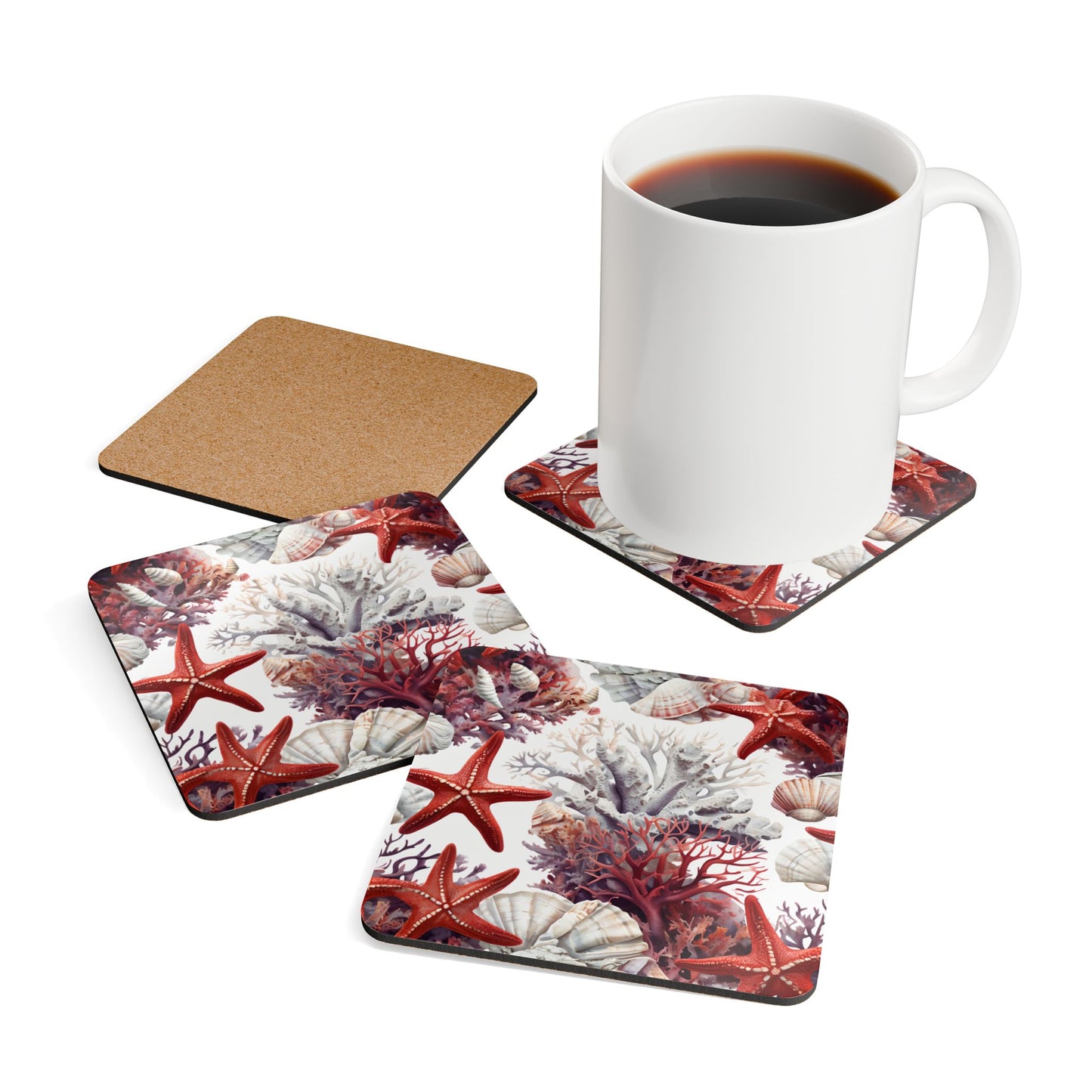 Marine Life Coaster Set - Coral and Starfish Design - Perfect for Beach Lovers