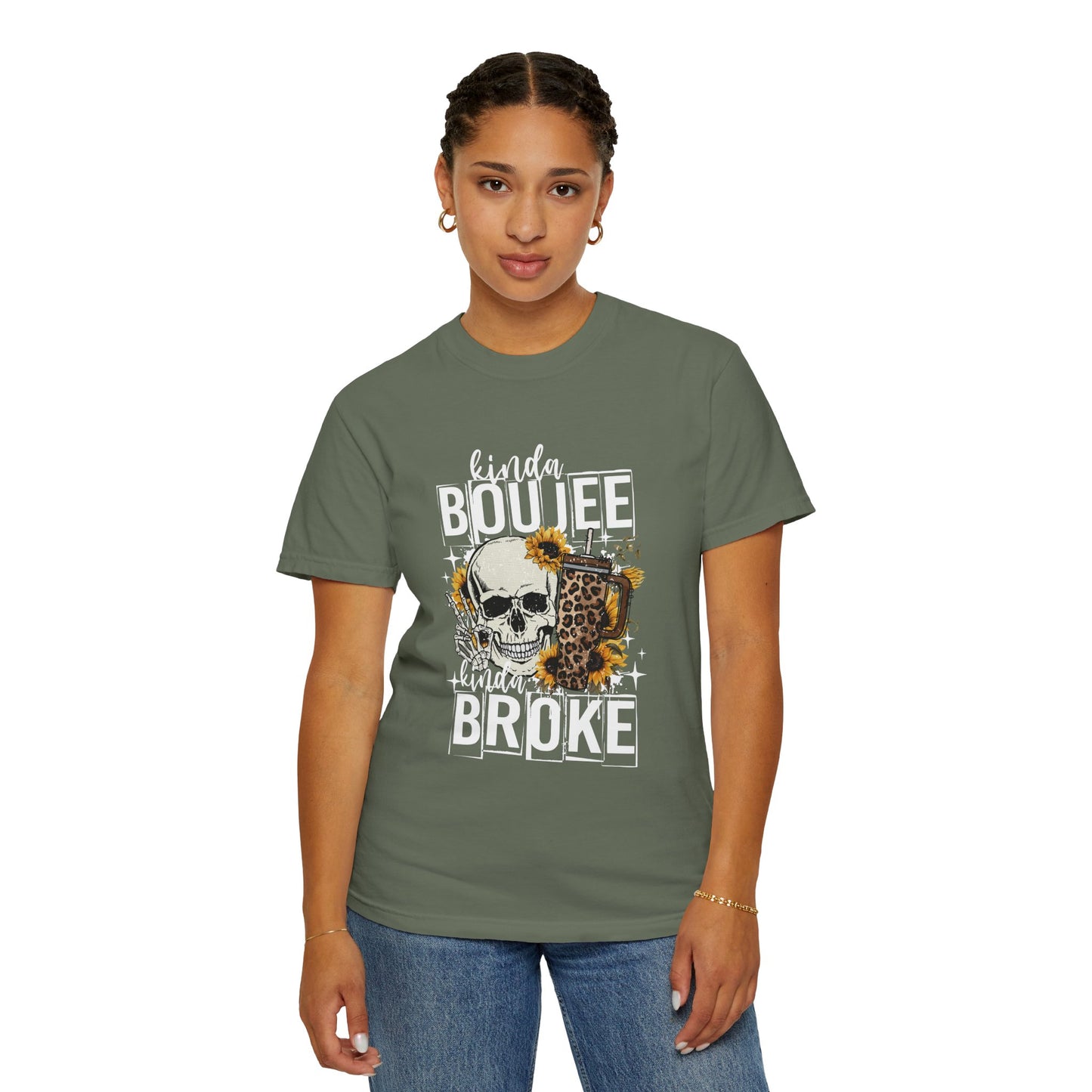 Kinda Boujee Kinda Broke White Unisex Garment-Dyed T-Shirt - Trendy Casual Wear for Fashion Lovers