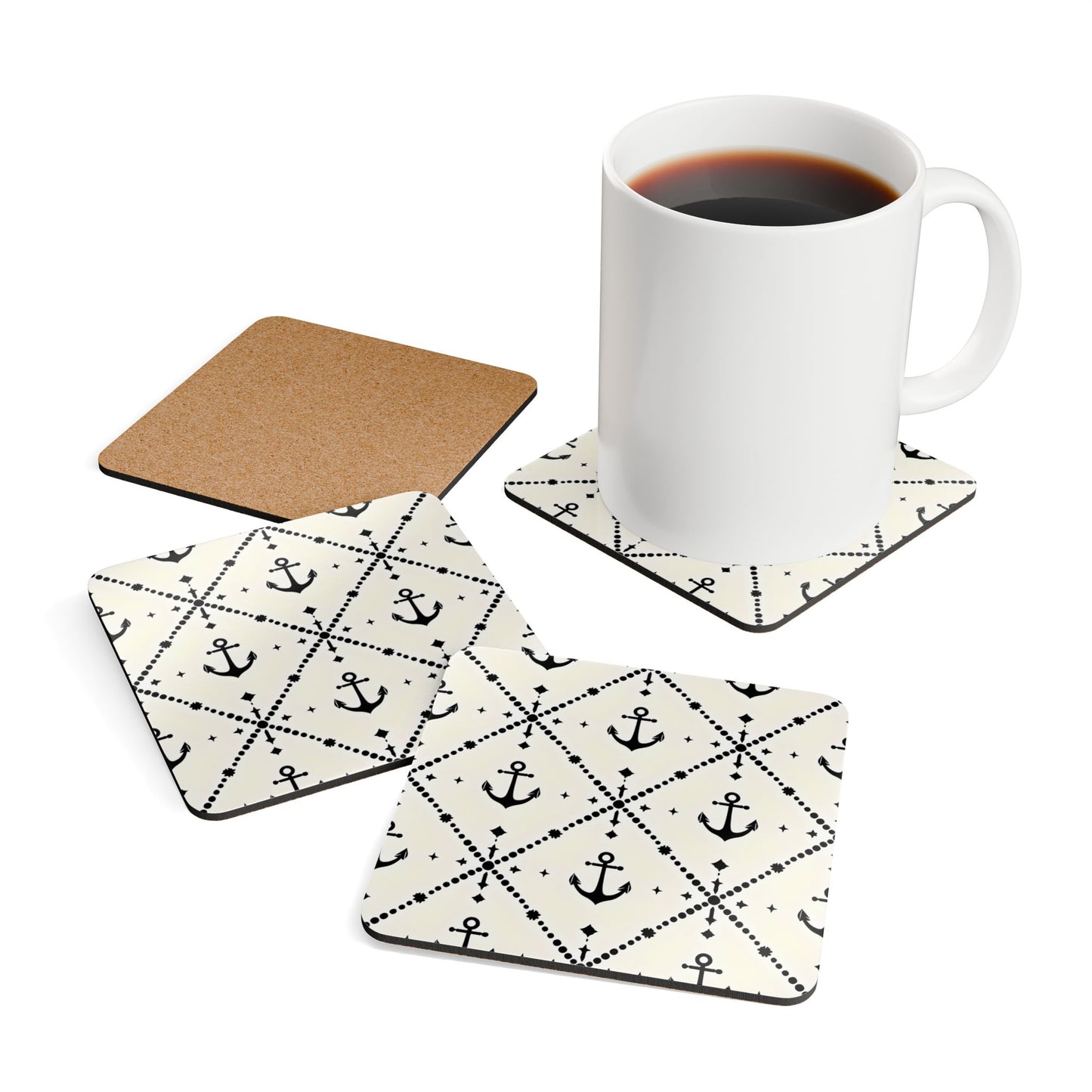 Nautical Corkwood Coaster Set - Anchor Design for Home Decor
