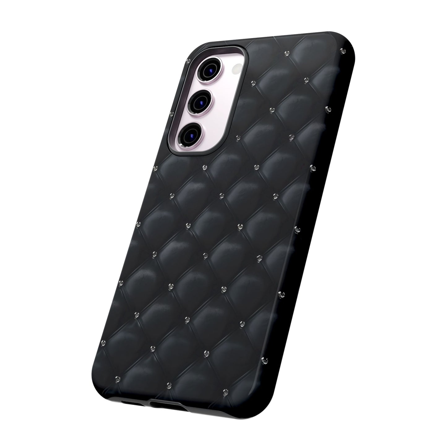 Stylish Tough Phone Case - Elegant Black Quilted Design