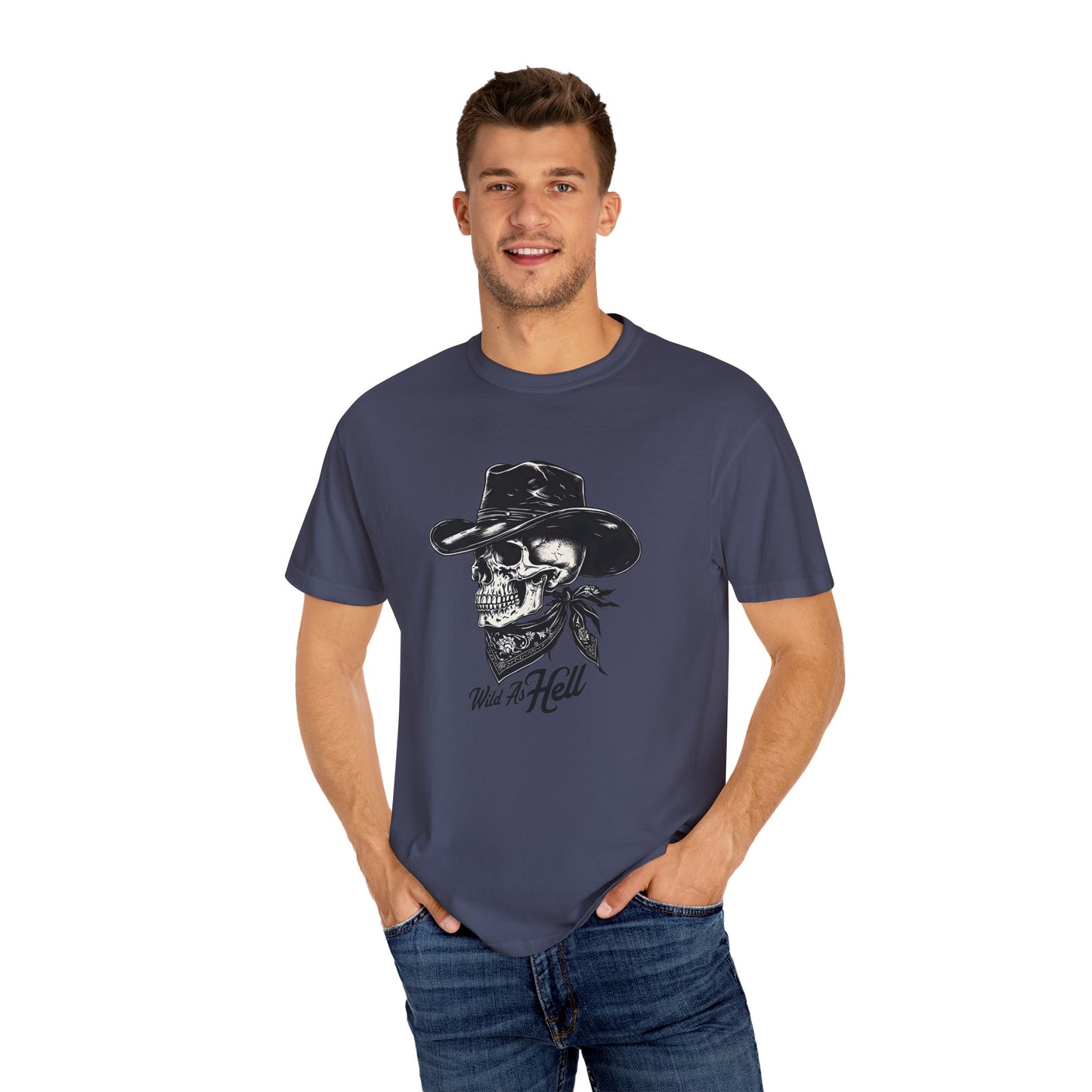 Skull Cowboy Graphic T-Shirt - Unisex Garment-Dyed Tee for Rebel Souls