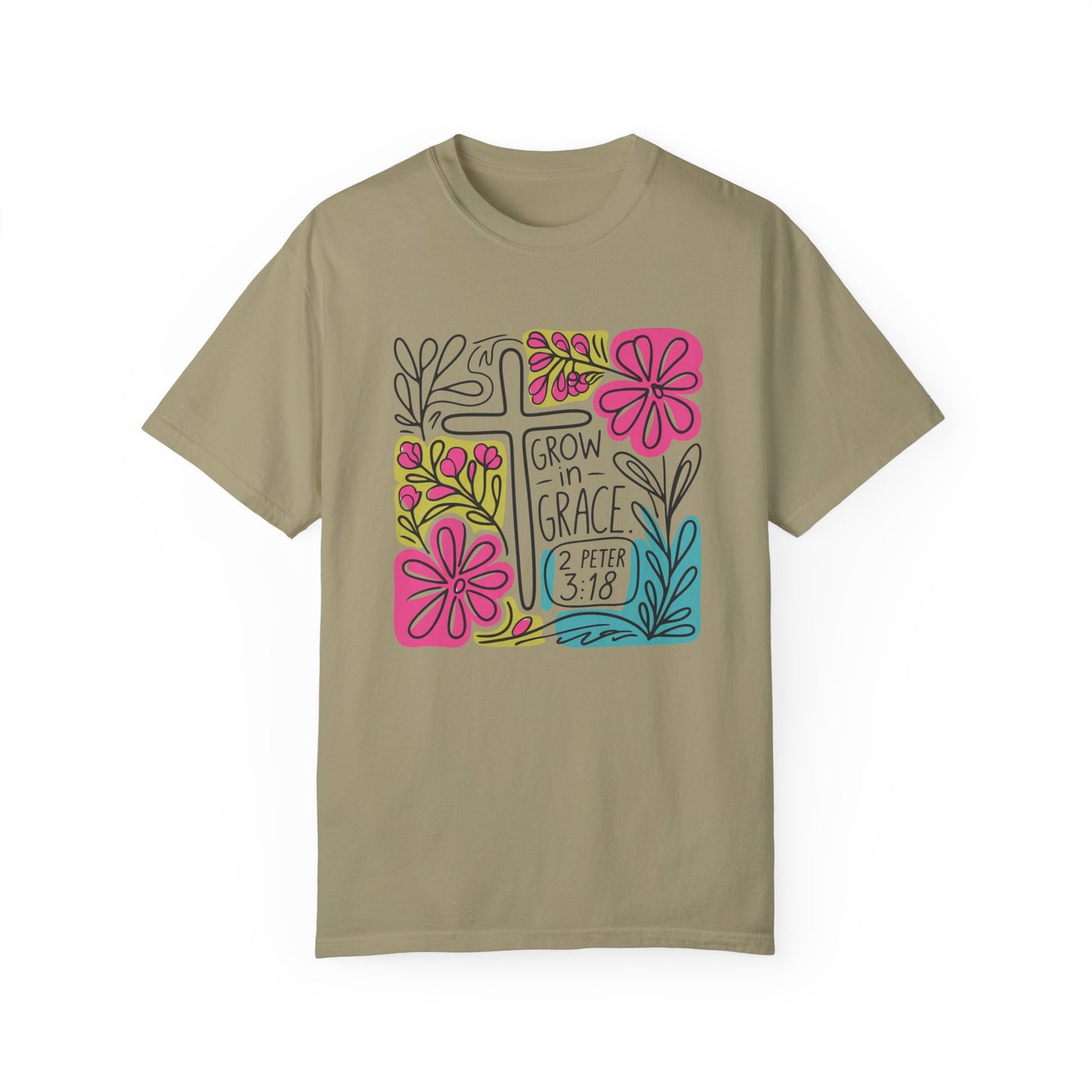 Unisex Garment-Dyed T-Shirt - "Grow in Grace" Floral Design