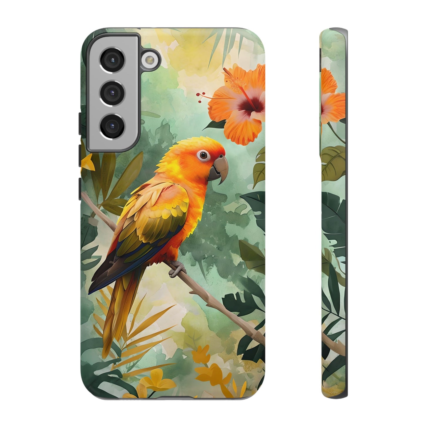 Tough Cases - Sun Conure Tropical Parrot Phone Case, Vibrant Floral Design, Durable Protection for Nature Lovers