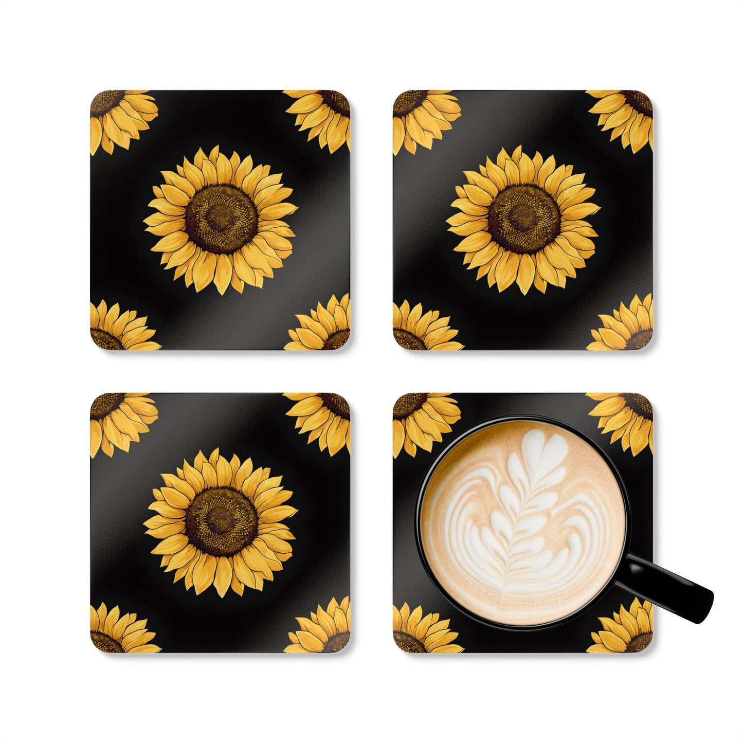 Sunflower Corkwood Coaster Set - Floral Drink Coasters for Home Decor