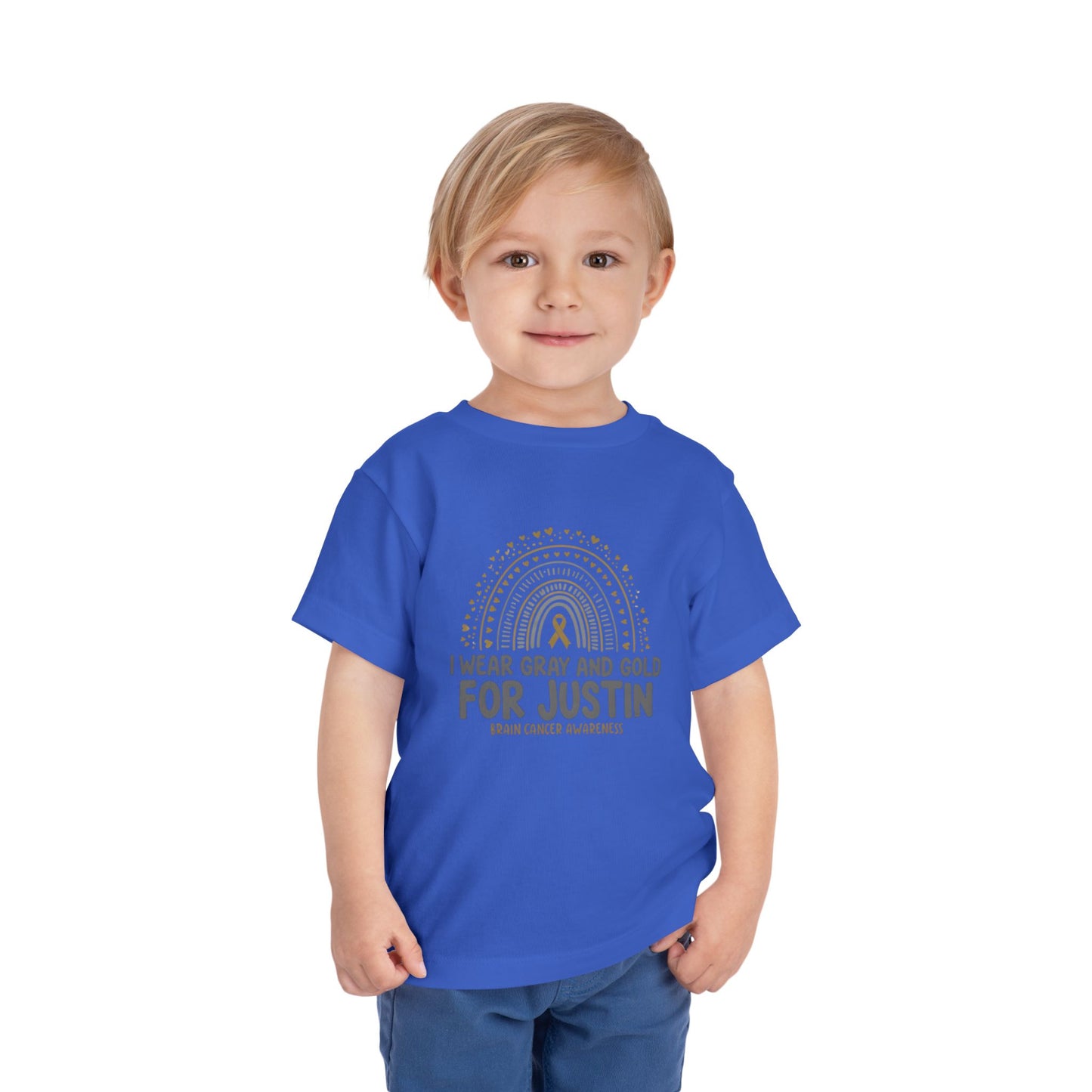 TODDLER JUSTIN Short Sleeve Tee - I Wear Gray and Gold for Justin - Brain Cancer Awareness