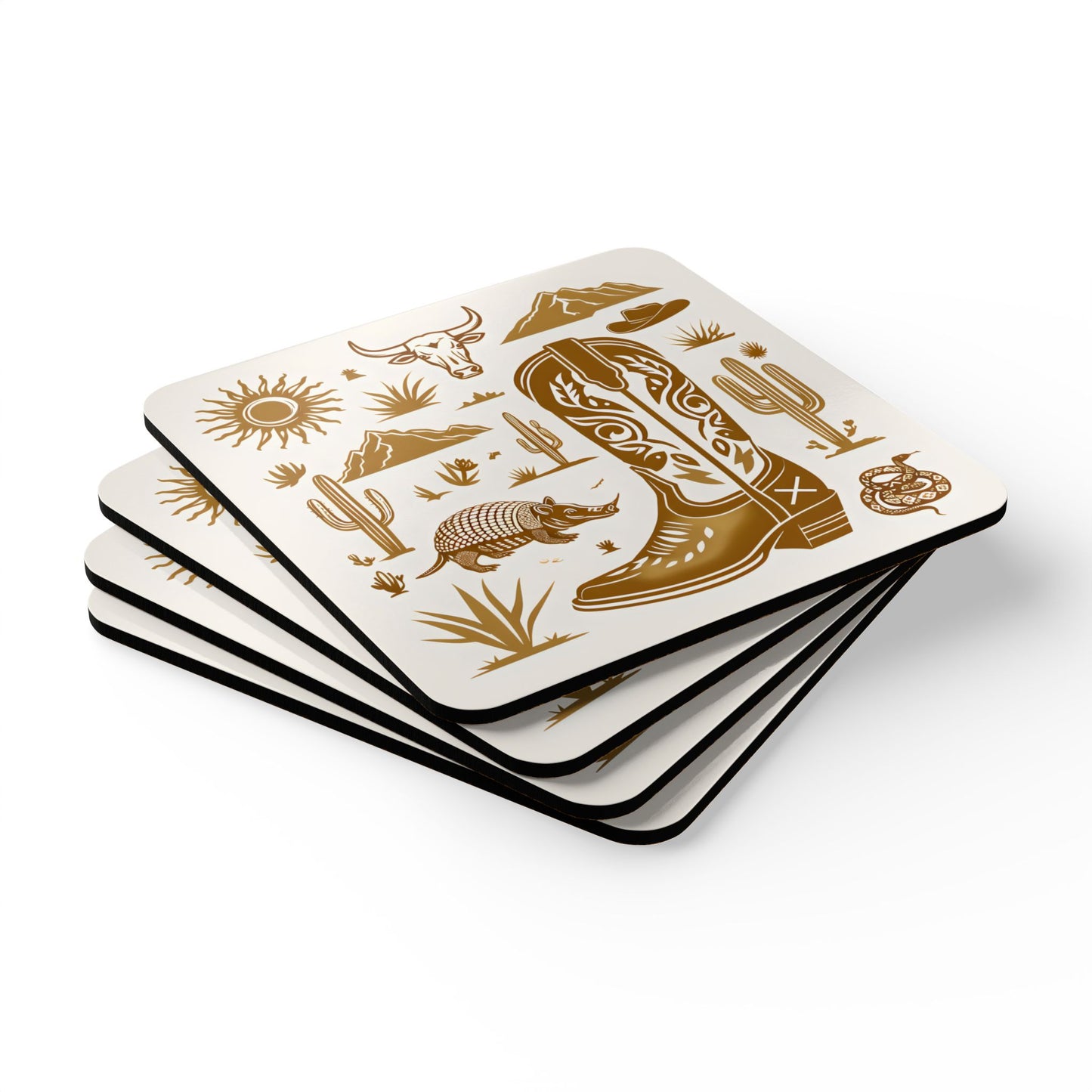 Western Themed Cork Coaster Set - Rustic Cowboy Decor