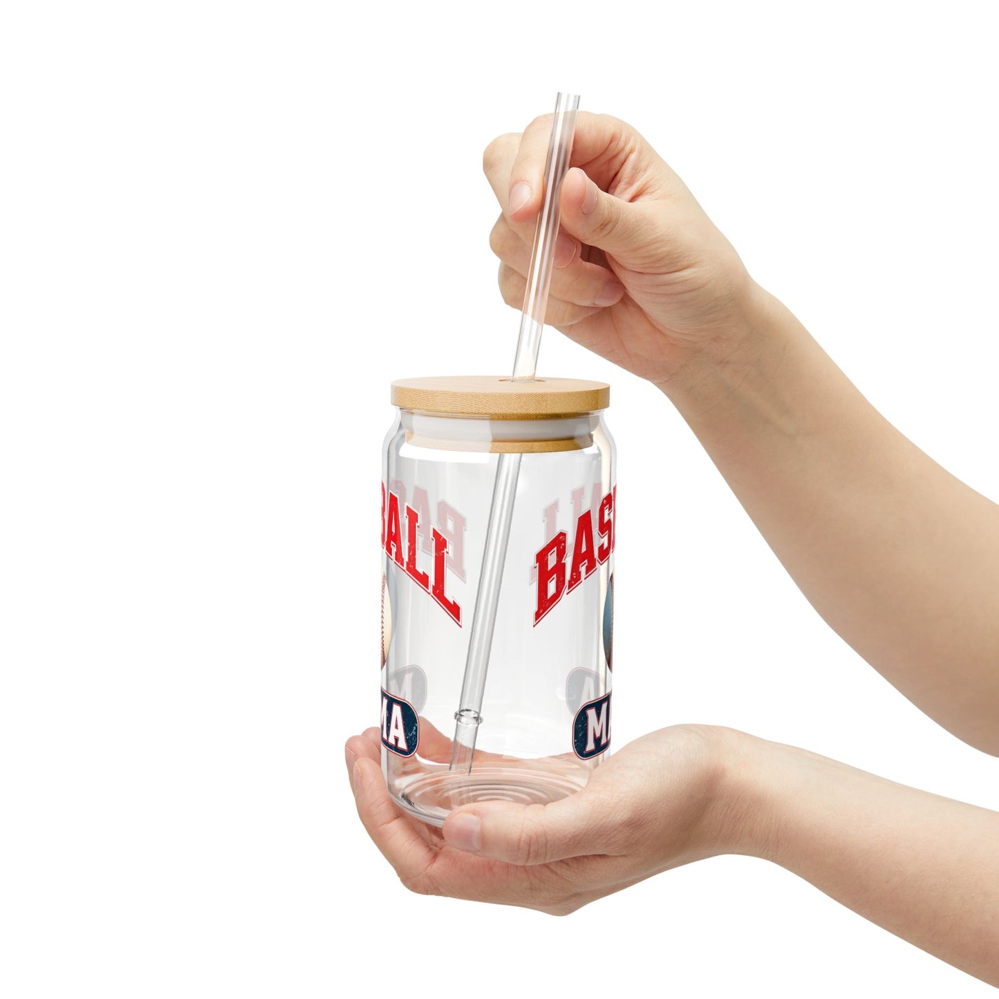 Baseball Mama Sipper Glass - 16oz Clear Drinkware with Straw