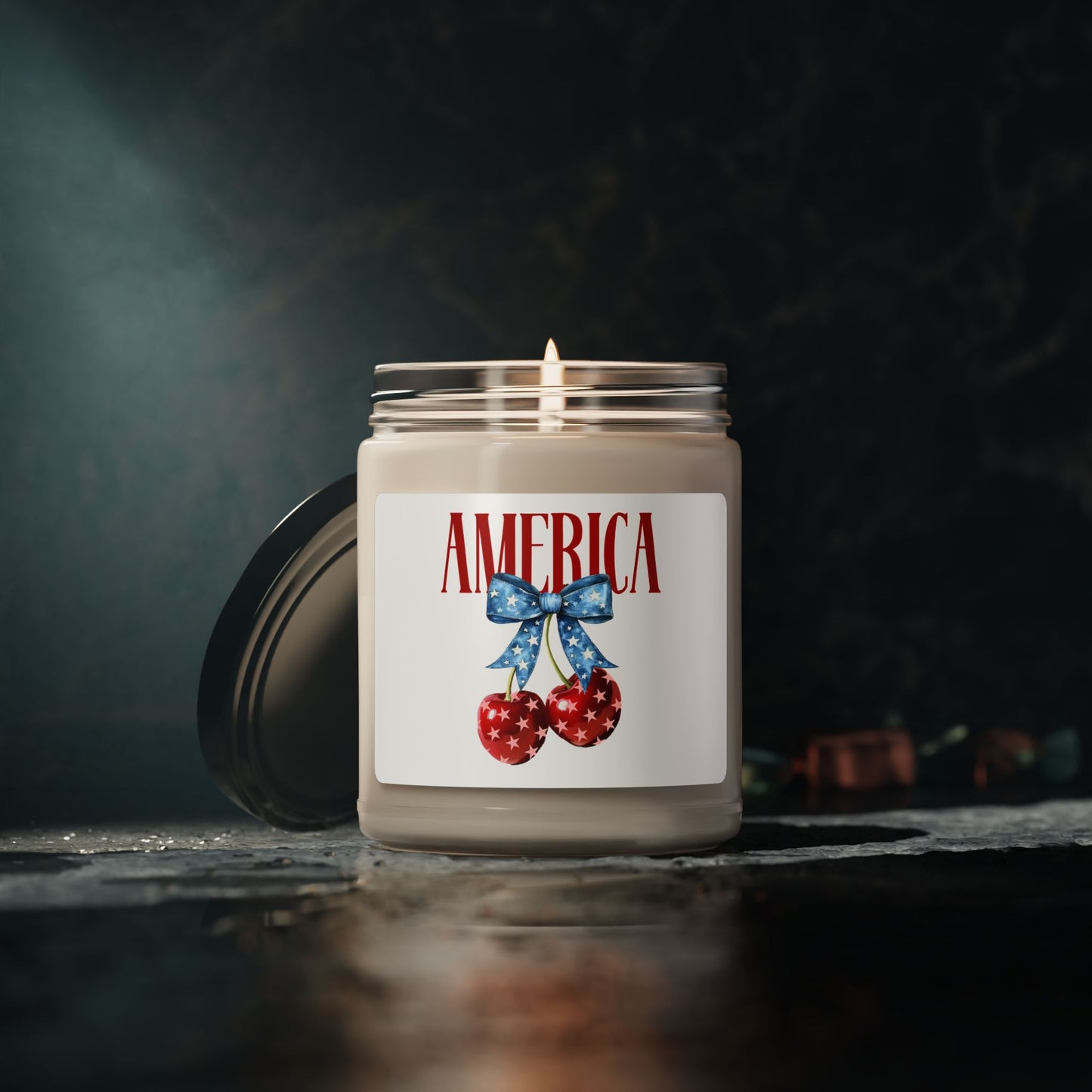 Scented Soy Candle - America Themed with Cherry Design