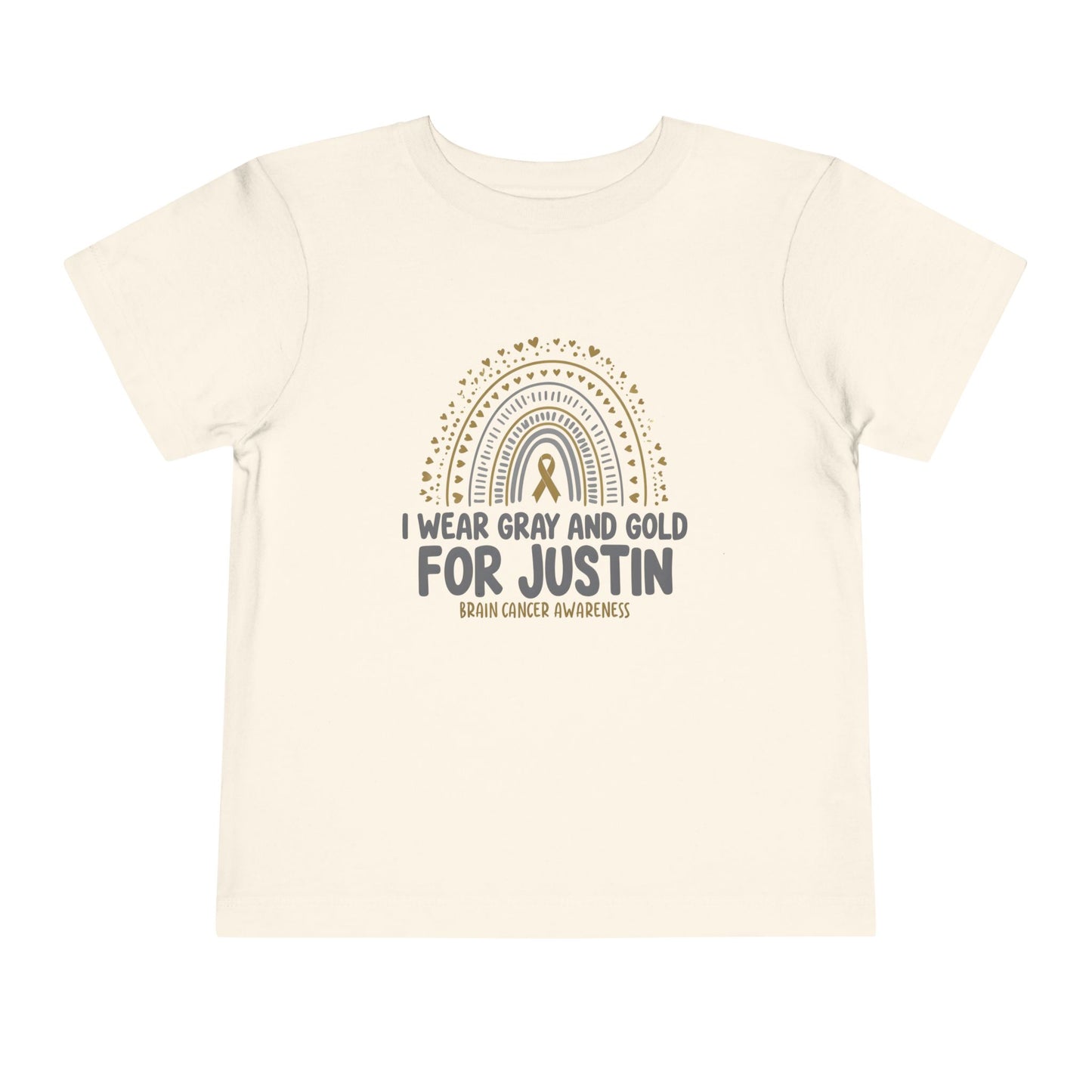 TODDLER JUSTIN Short Sleeve Tee - I Wear Gray and Gold for Justin - Brain Cancer Awareness